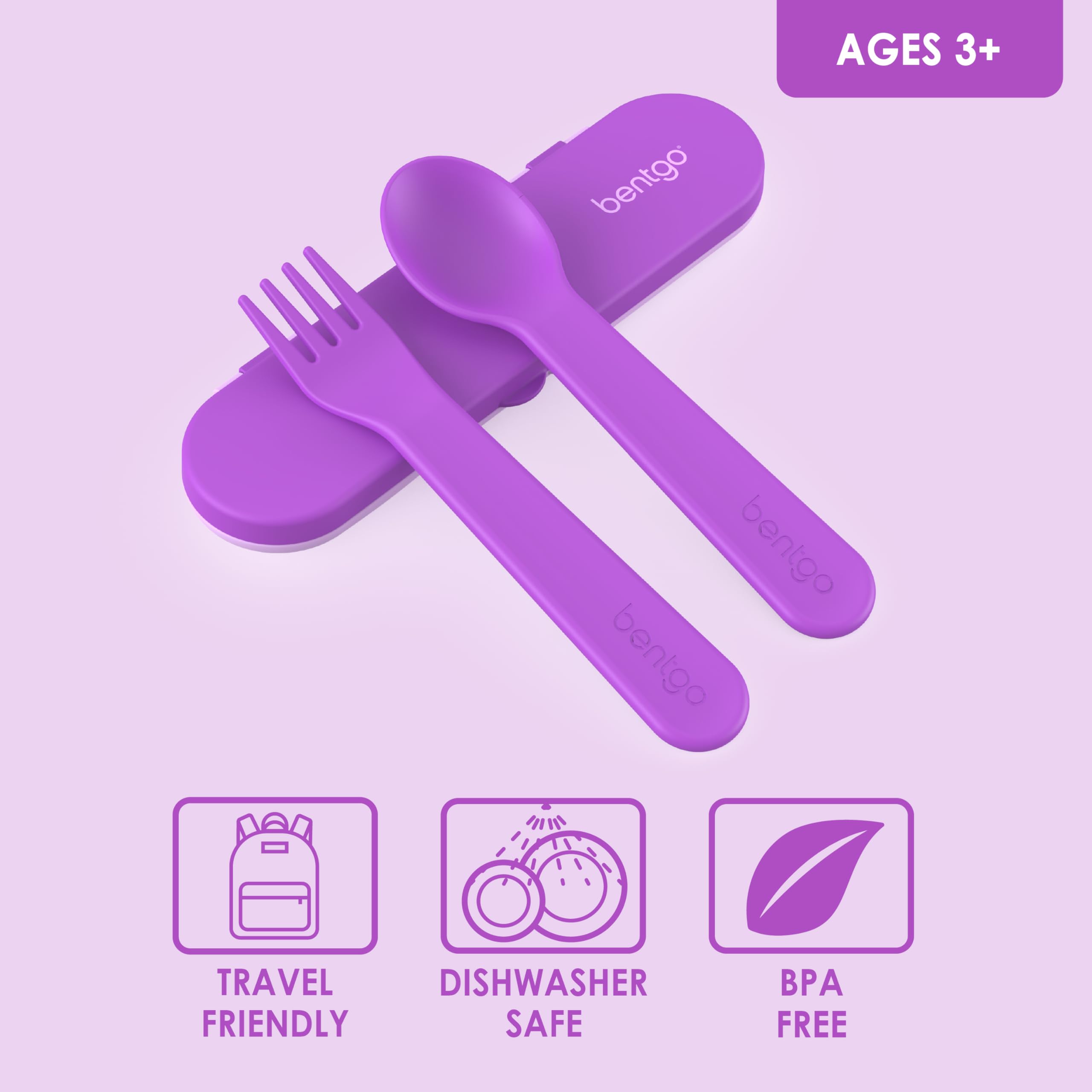 Bentgo Kids Utensil Set - Reusable Plastic Fork, Spoon & Storage Case BPA-Free Materials, Easy-Grip Handles, Dishwasher Safe Ideal for School Lunch, Travel, Outdoors (Rainbows and Butterflies)