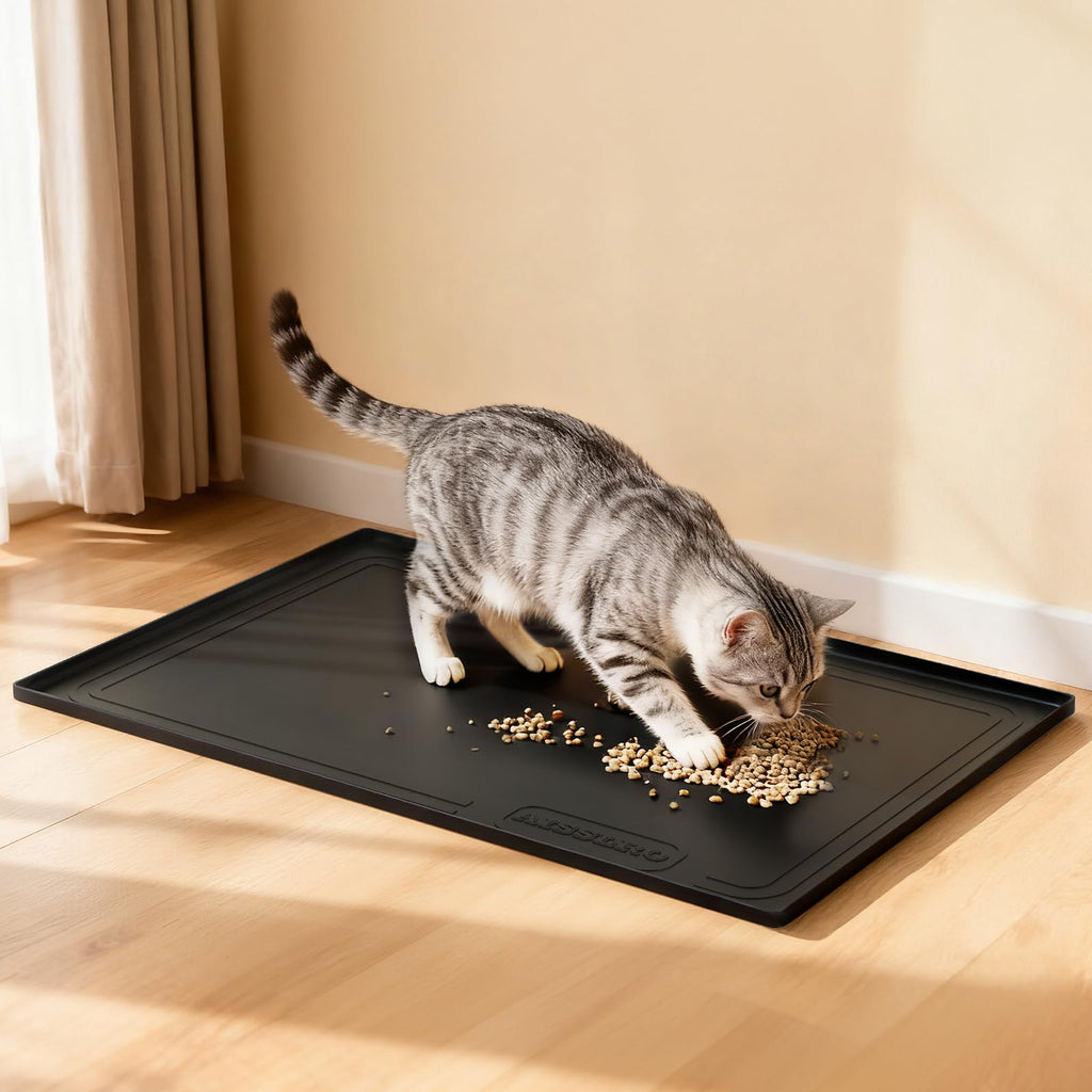 Aisslro Under Sink Mat 22" X 19", Waterproof Silicone Cabinet Protector with Raised Edge, Kitchen & Bathroom Leak Tray, Shelf Liner & Pet Feeding Mat for Dog Cat Food Mats, Light Gray