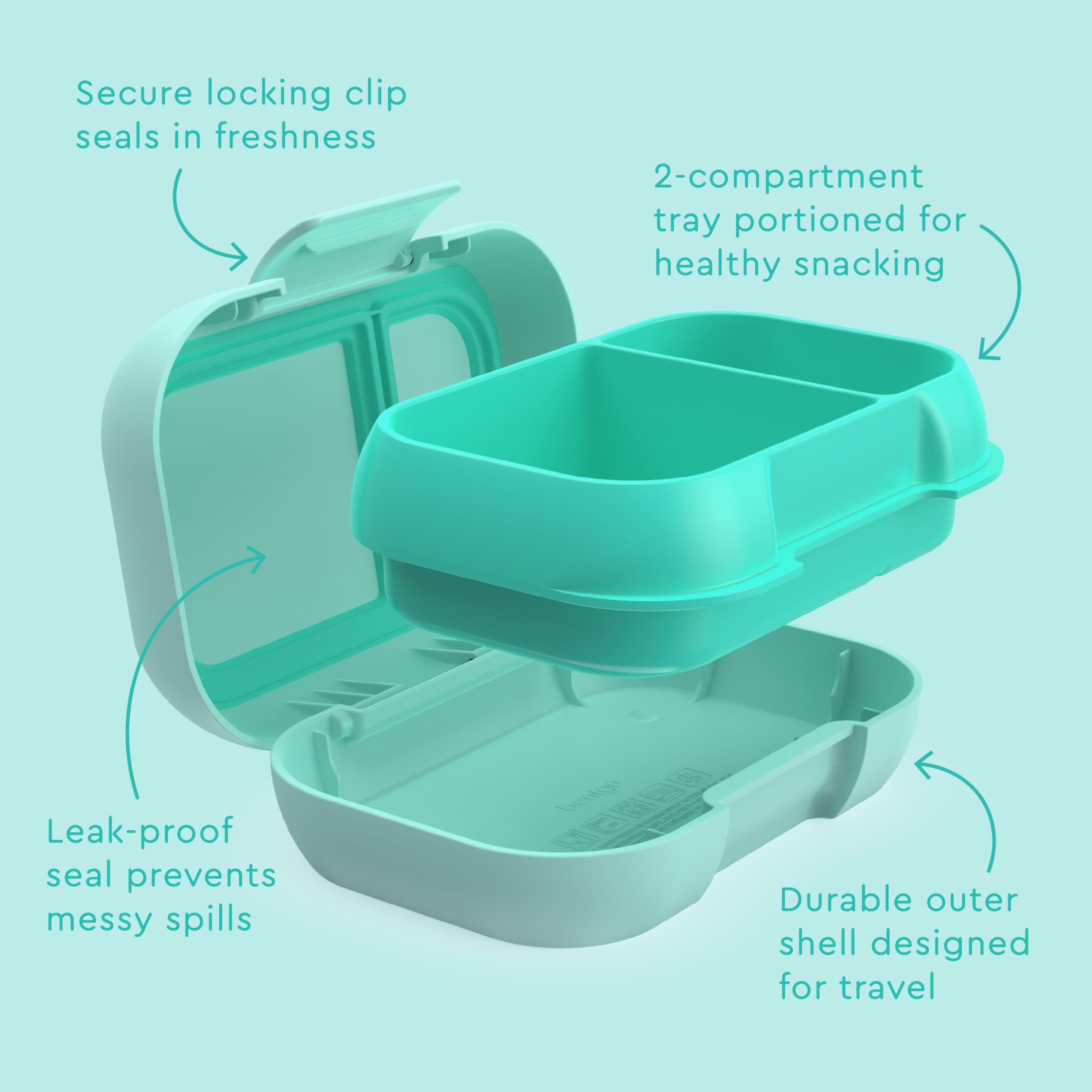 Bentgo Kids Snack - 2 Compartment Leak-Proof Bento Box Container for Snacks and Small Meals, Easy-Open Latch, Dishwasher Safe, BPA-Free for School, Daycare, & Sports - Ideal for Ages 3+ (Green/Navy)