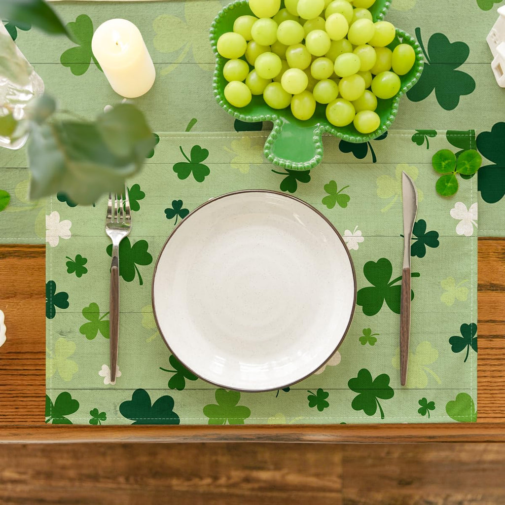 Artoid Mode Green Shamrock St. Patrick's Day Placemats Set of 4, 12x18 Inch Seasonal Spring Table Mats for Party Kitchen Dining Decoration