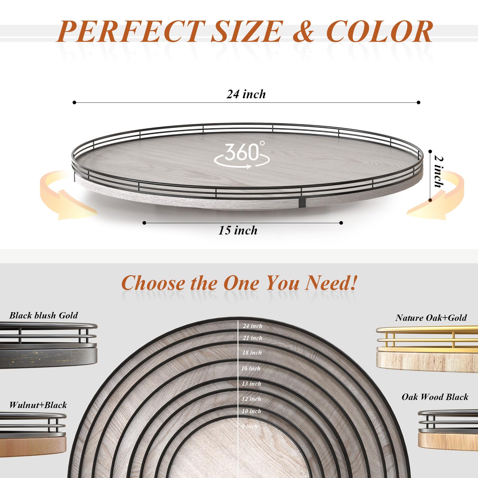 Farmhouse Oak 9" Lazy Susan Turntable Organizer for Cabinet, Round Wooden Lazy Susan Organization and Storage for Dining Table, Pantry, Kitchen, Countertop, Cupboard,Home Decor, Walnut Wood
