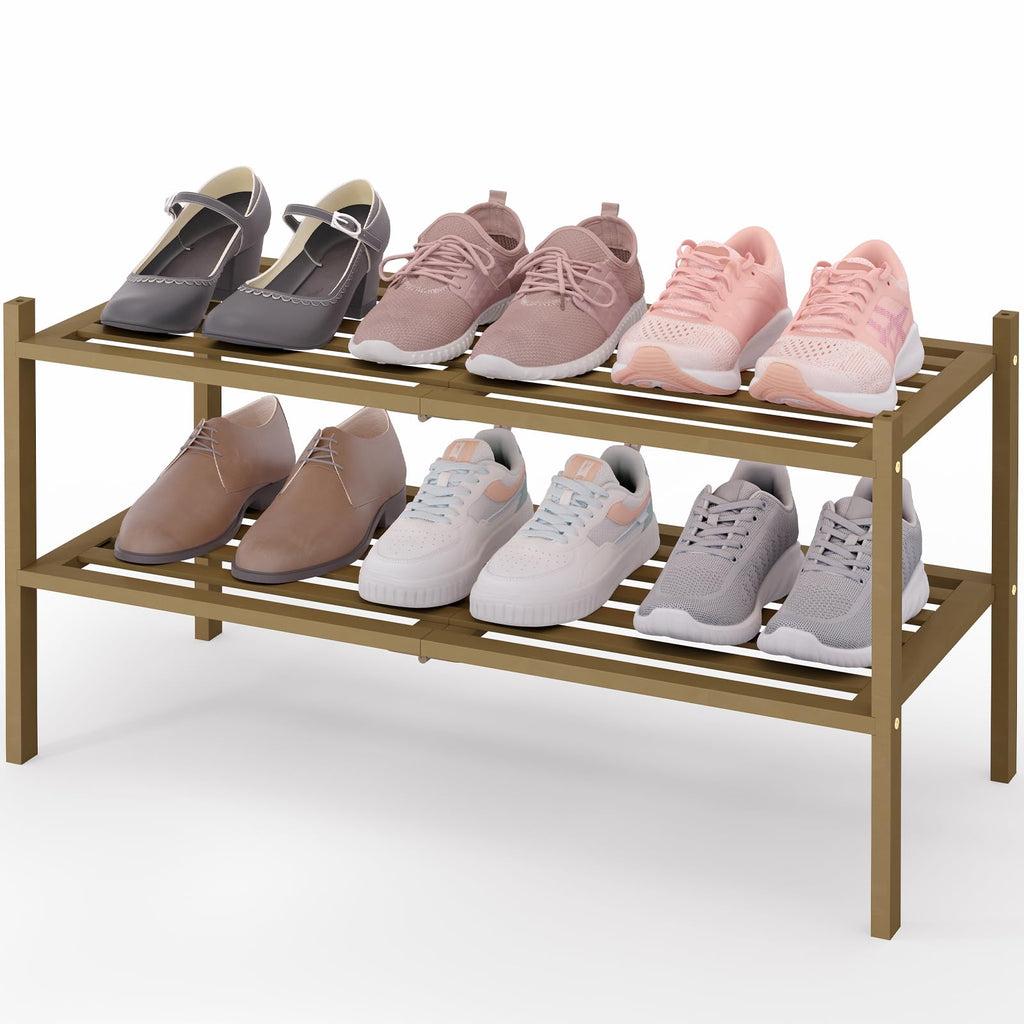 Smiry Bamboo Shoe Rack 3-Tier, Stackable Wooden Shoe Organizer for Entryway & Closet, Free Standing Wood Shoe Storage Shelf for Front Door & Small Spaces, Natural