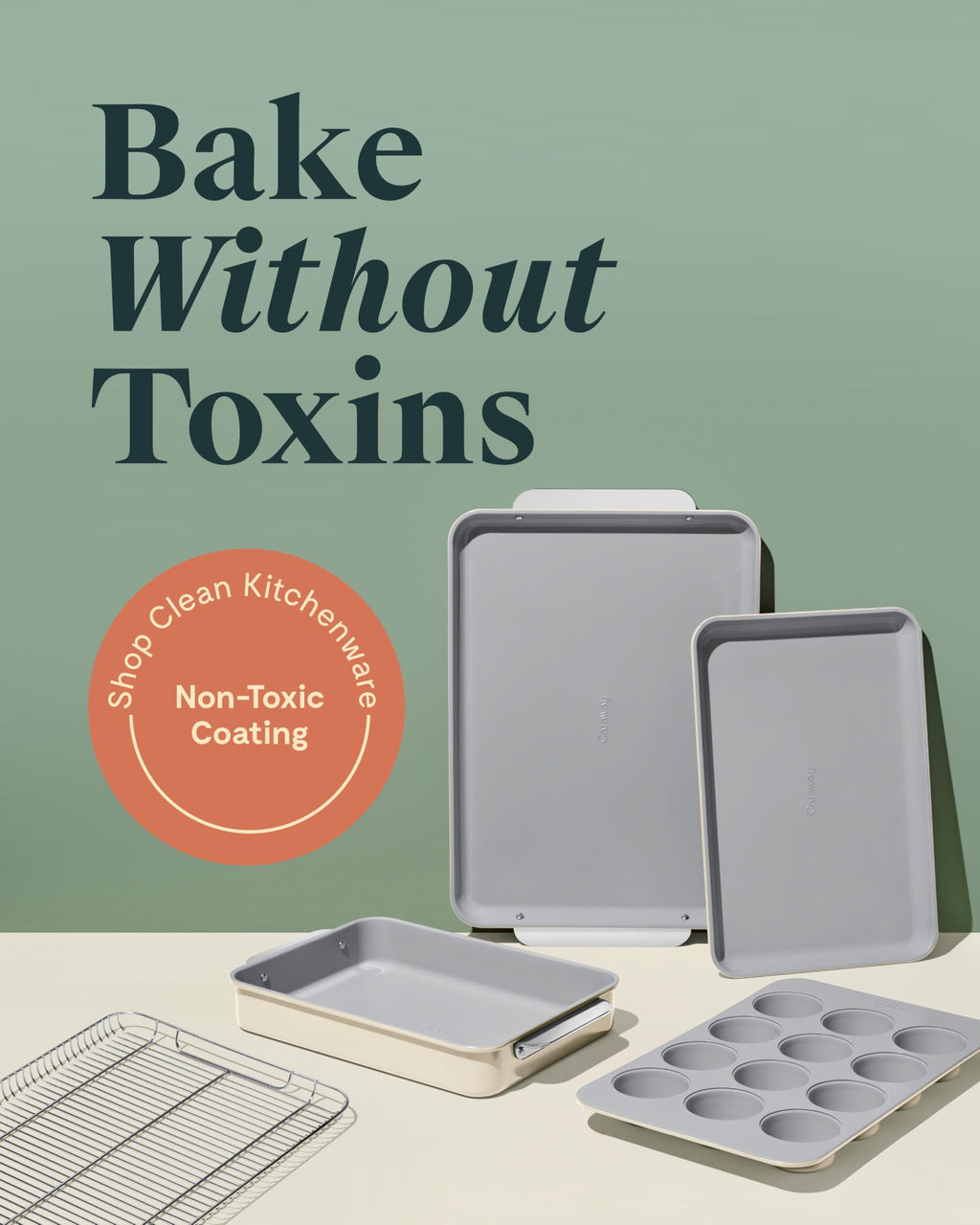 Caraway Nonstick Ceramic Bakeware Set (11 Pieces) - Baking Sheets, Assorted Baking Pans, Cooling Rack, & Storage - Aluminized Steel Body - Non Toxic, PTFE & PFOA Free - Cream