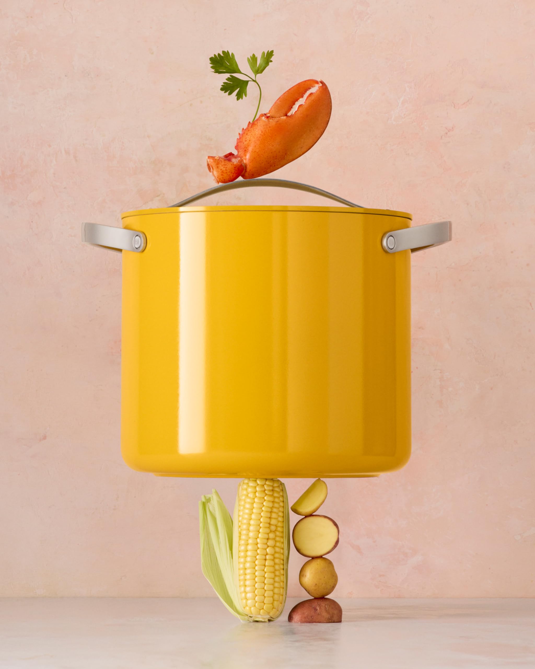 Caraway Stock Pot - 12 Qt Ceramic Coated With Lid - Free From Forever Chemicals - Large for Bigger Batches - Cream