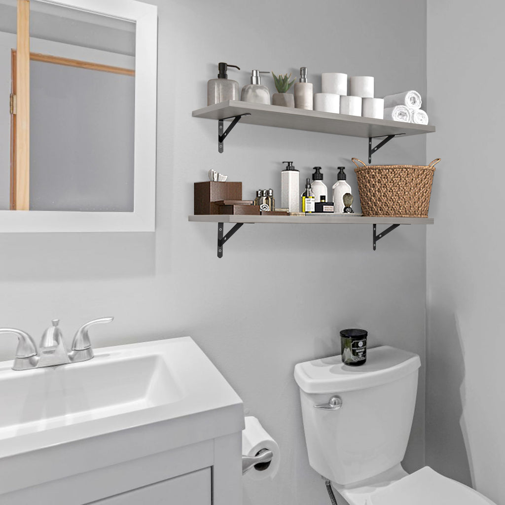 RedCall Floating Shelves for Wall,31.5 Inch Wall Mounted Shelves Set of 2,Long Board Shelves for Bedroom,Living Room, Bathroom & Kitchen Storage with Metal Brackets (Black)