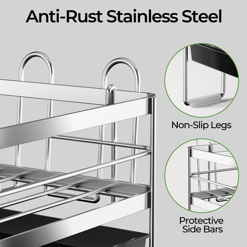 Large Dish Drying Rack, Expandable Dish Rack, Stainless Steel Anti-Rust Dish Racks for Kitchen Counter, Multifunctional Dish Drainer with Utensil Holder & Cup Holder, 13.4"-28.7" L x 11.8" W