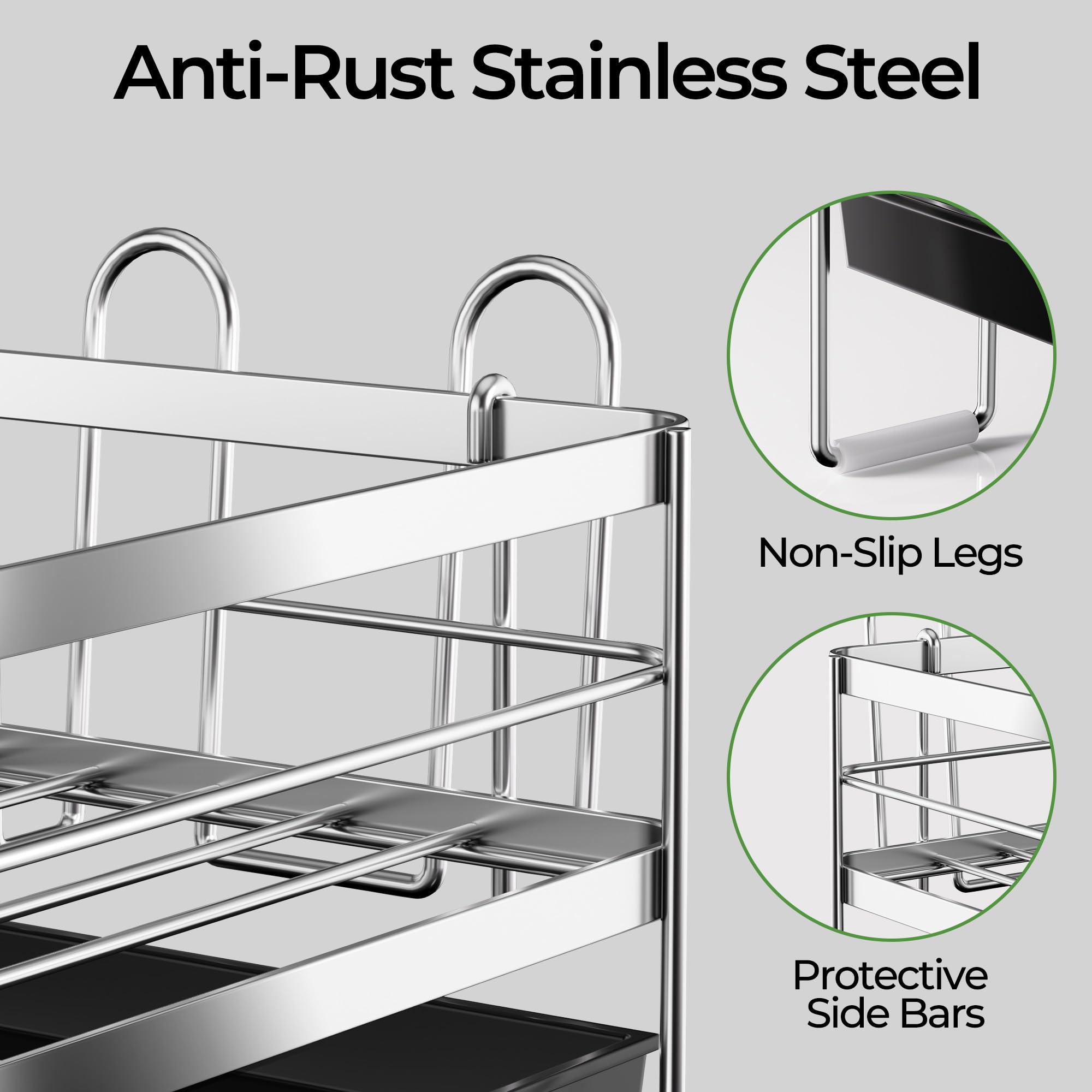 Large Dish Drying Rack, Expandable Dish Rack, Stainless Steel Anti-Rust Dish Racks for Kitchen Counter, Multifunctional Dish Drainer with Utensil Holder & Cup Holder, 13.4"-28.7" L x 11.8" W