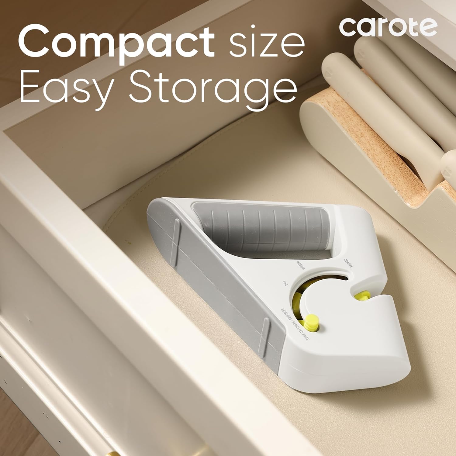 CAROTE 4-in-1 Knife Sharpener for Kitchen Knives Pocket Knife Sharpener Helps Repair, Restore,Polishe Blades, Safe & Easy to Use with Non-Slip Base and Grip Light Grey