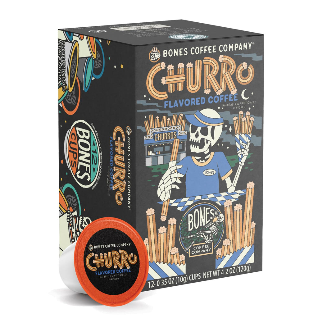 Bones Coffee Company Flavored Coffee Bones Cups Highland Grog Butterscotch Caramel | 12ct Single-Serve Coffee Pods Compatible with Keurig 1.0 & 2.0 Keurig Coffee Maker