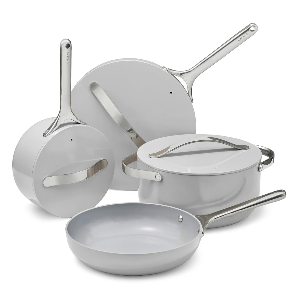 Caraway Non-stick Ceramic Cookware Set (12 Piece) Pots, Pans, Lids and Kitchen Storage - PFAS & PFOA Free - Oven Safe Pan Set & Compatible with All Stovetops - Cream