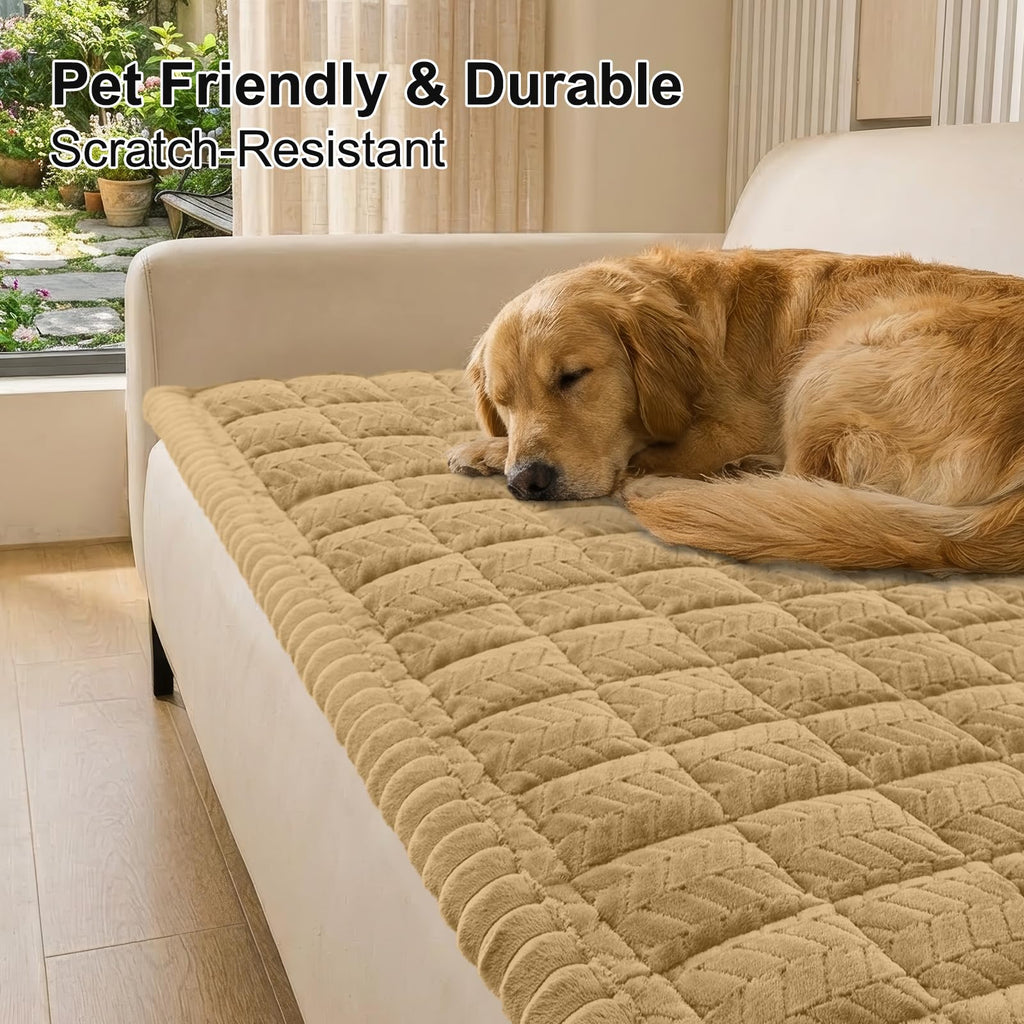 Smiry Non Slip Couch Covers for Dogs, Fuzzy Pet Couch Covers for 2-3 Cushion Sofa Pet Friendly, Soft Sofa Slipcovers Cushion Furniture Protector Washable (Beige, 27.6" x 59")