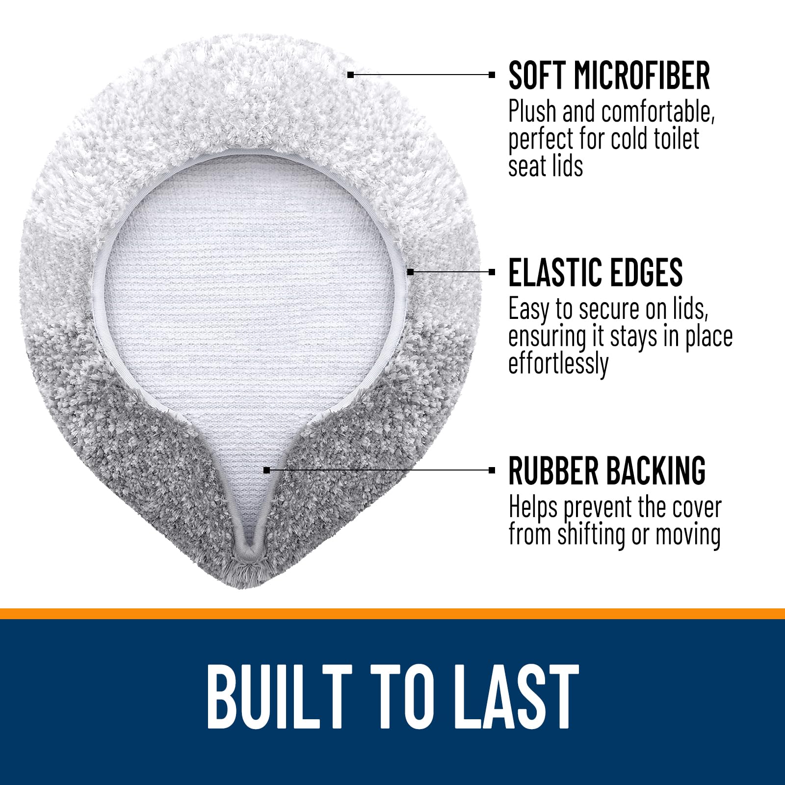 OLANLY Soft Microfiber Bathroom Toilet Lid Cover, Machine Washable Seat Covers, 17.5x15, Stays in Place Rubber Backing, Fits Most Round, Elongated and Oblong Lids, Accessories Decor, Gray