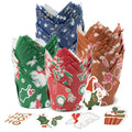 200 Pcs Christmas Tulip Cupcake Liners with 24 Pcs Cupcake Toppers, Cupcake Liners, Tulip Cupcake Liners for Baking, Standard Tulip Muffin Liners for Christmas Holiday