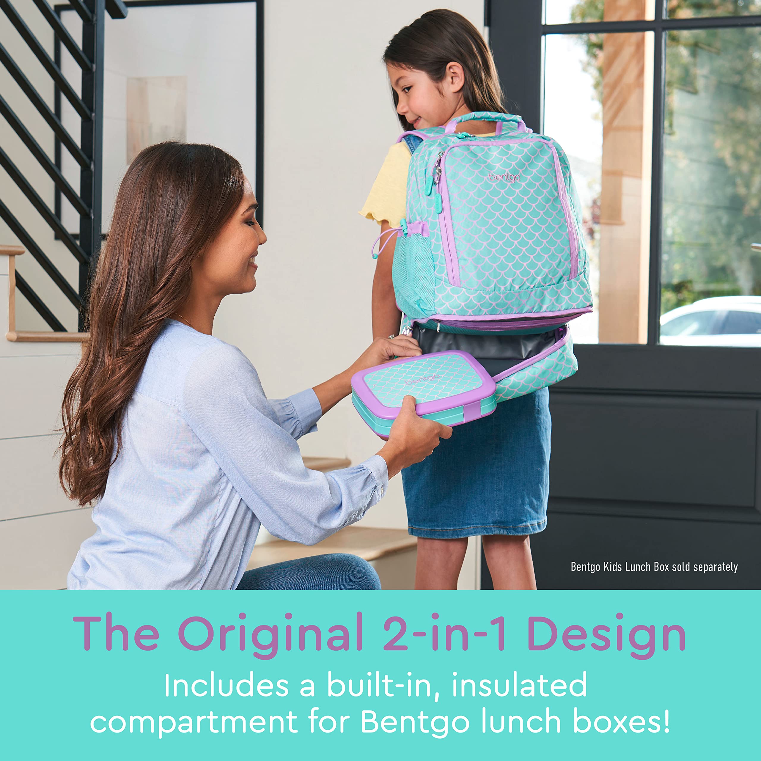 Bentgo Kids 2-in-1 Backpack & Insulated Lunch Bag - Durable 16” Backpack & Lunch Container in Unique Prints for School & Travel - Water Resistant, Padded & Large Compartments (Dinosaur)