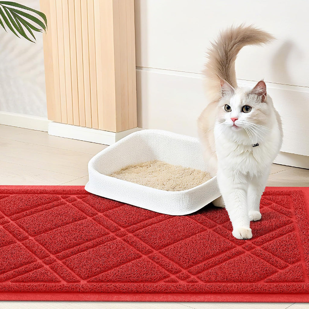 Smiry Cat Litter Box Mat 30x17, Non-Slip Water Resistant Litter Trapping Mat, Easy Clean Less Waste and Urine-Locking Cat Carpet for Indoor, Grey