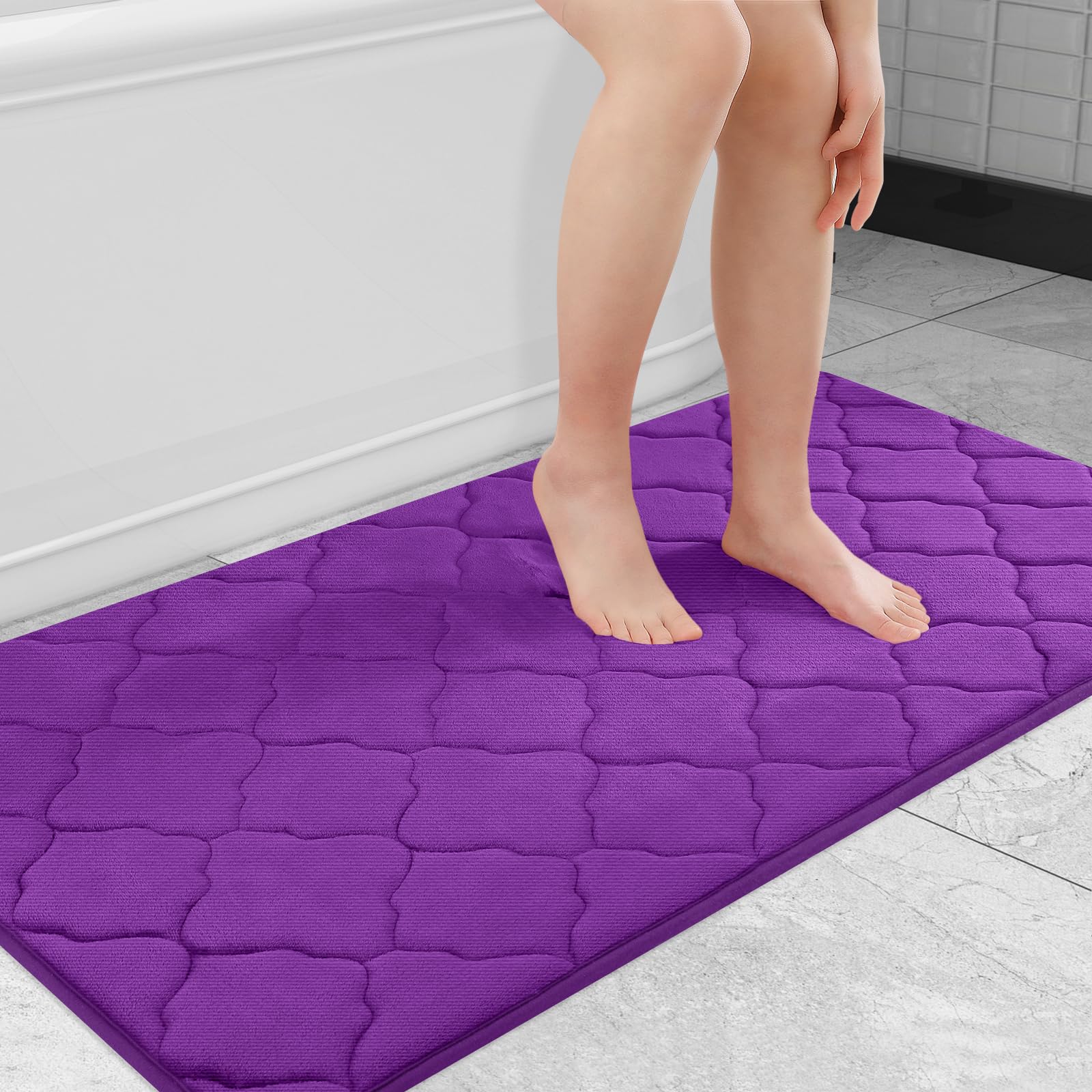 OLANLY Memory Foam Bath Mat Rug 24x16, Ultra Soft and Absorbent Bathroom Rugs, Non-Slip, Comfortable, Machine Washable Bath Carpet for Bathroom Floor, Tub, Shower and Home Decor Accessories, Black
