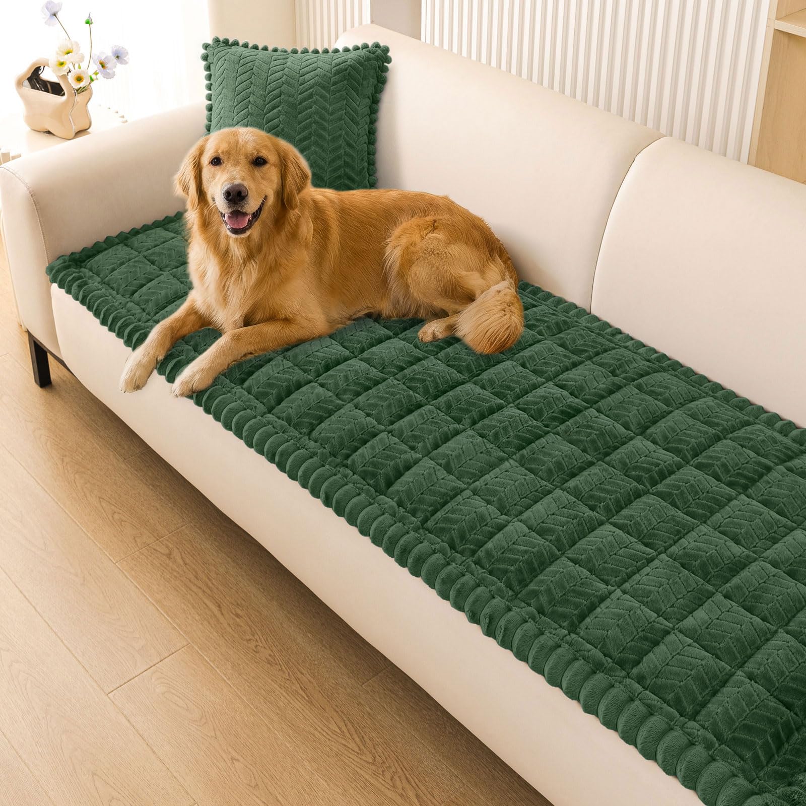 Smiry Non Slip Couch Covers for Dogs, Fuzzy Pet Couch Covers for 2-3 Cushion Sofa Pet Friendly, Soft Sofa Slipcovers Cushion Furniture Protector Washable (Beige, 27.6" x 59")