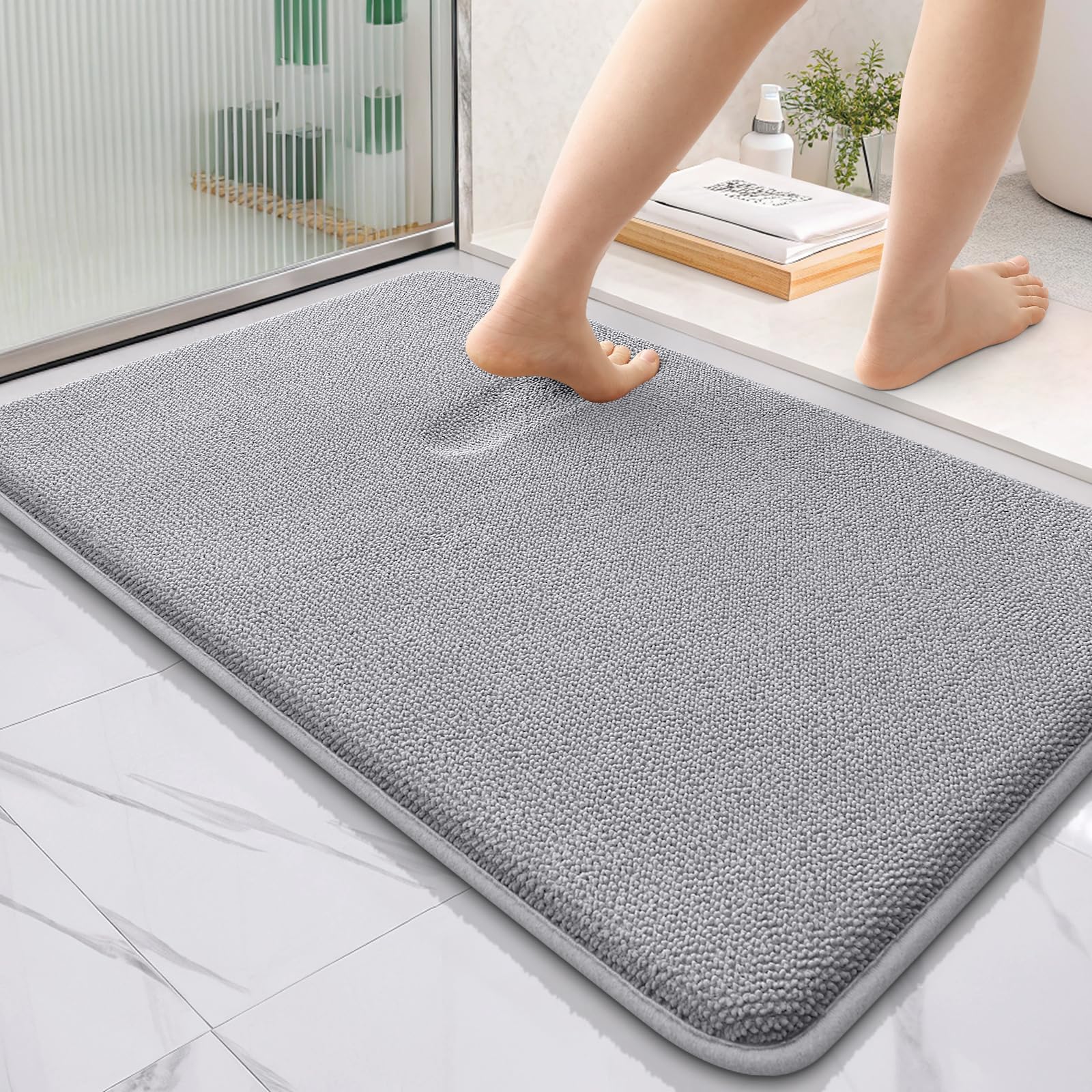 OLANLY Thick Memory Foam Bath Mat Rug 30x20, Extra Soft Absorbent Bathroom Rugs, Quick Dry Bath Mats, Non-Slip, Machine Washable Carpet for Bathroom, Tub and Shower, Home Decor Accessories, Grey