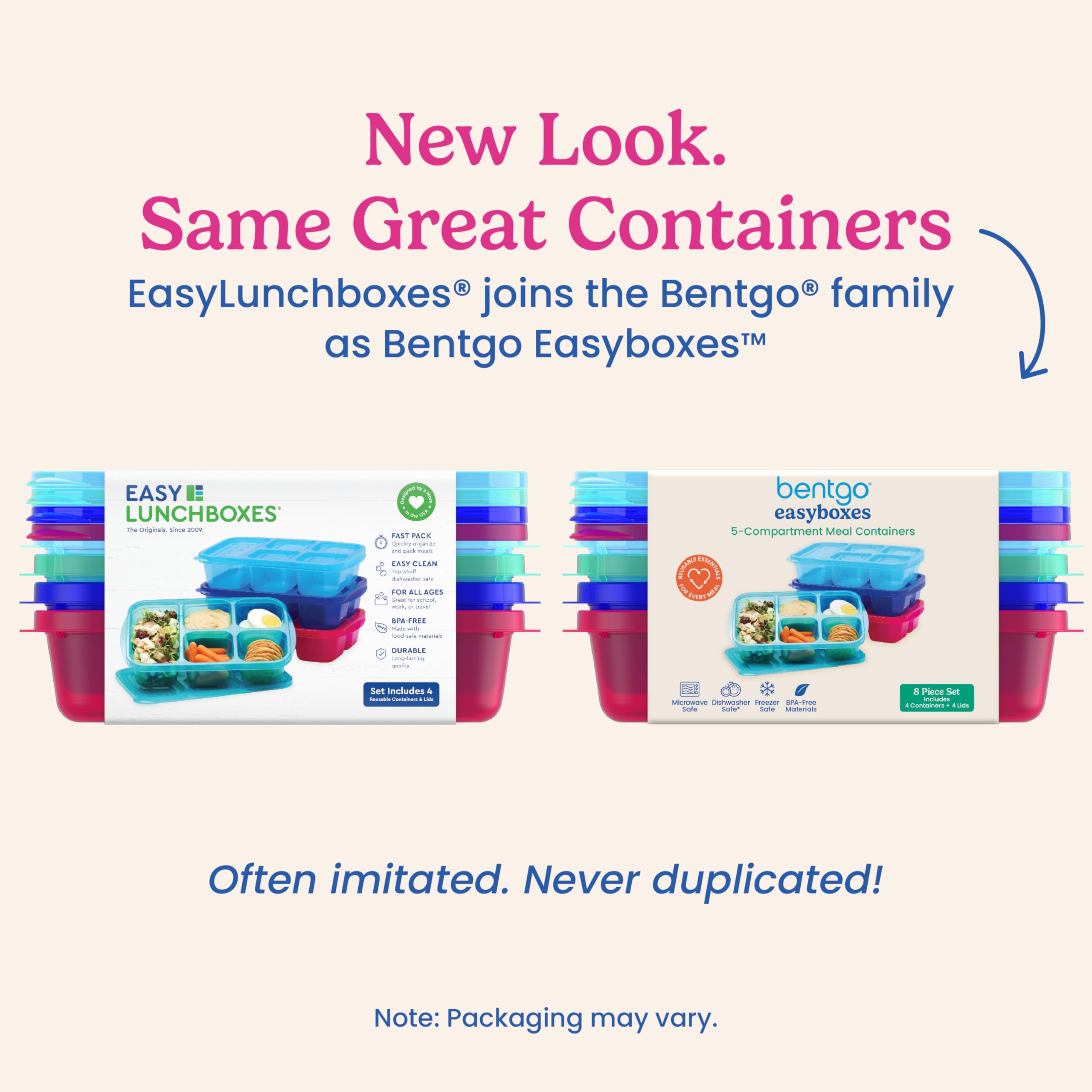 Bentgo Easyboxes - Reusable 5-Compartment Food Containers, Stackable 8-Piece Set, 4 Trays & 4 Lids, BPA-Free Food Storage for Meal Prep, School, & Work; Lunch Boxes w/Patented Design (Jewel Brights)