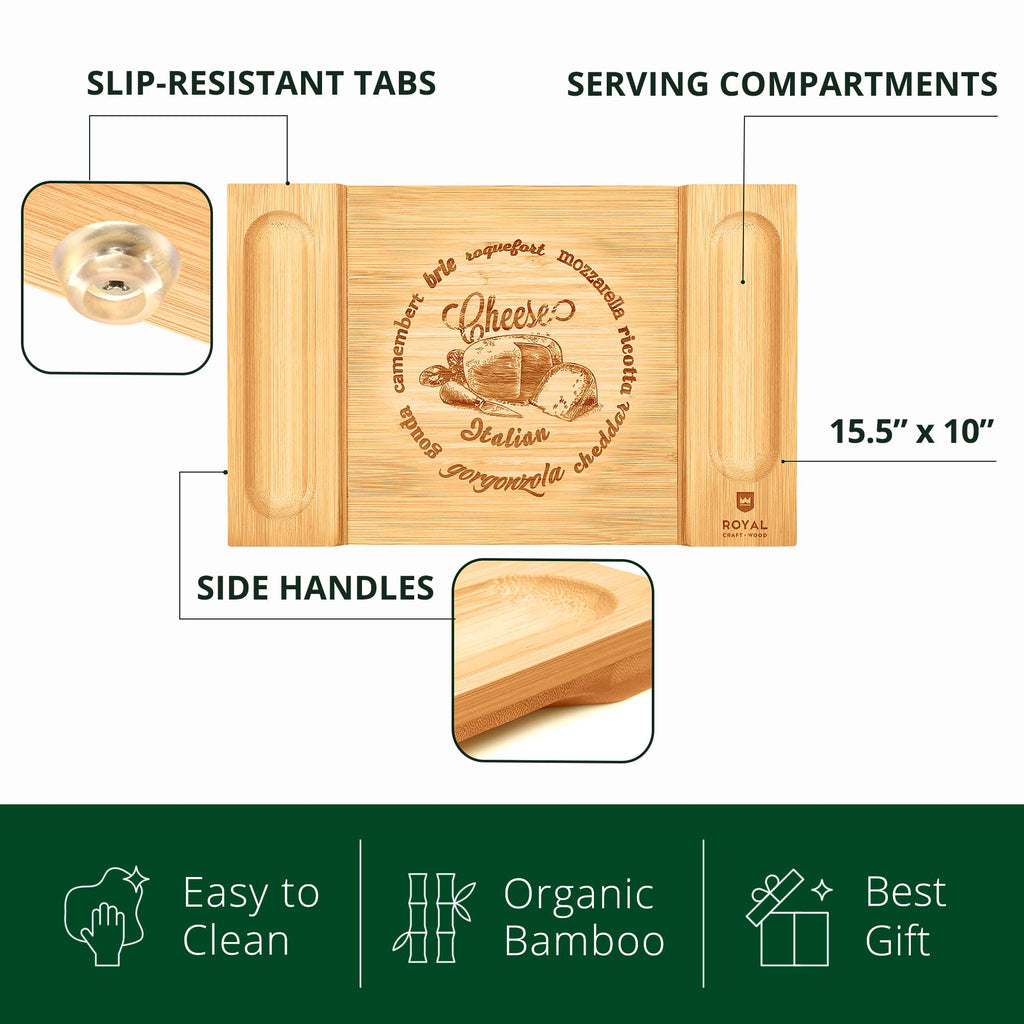 ROYAL CRAFT WOOD Premium Bamboo Charcuterie Board Set - Cheese Platter & Serving Tray & Serving Utensils - Perfect Housewarming Gift, Wedding, Bridal Shower Gift - Ideal for Entertaining and New Home
