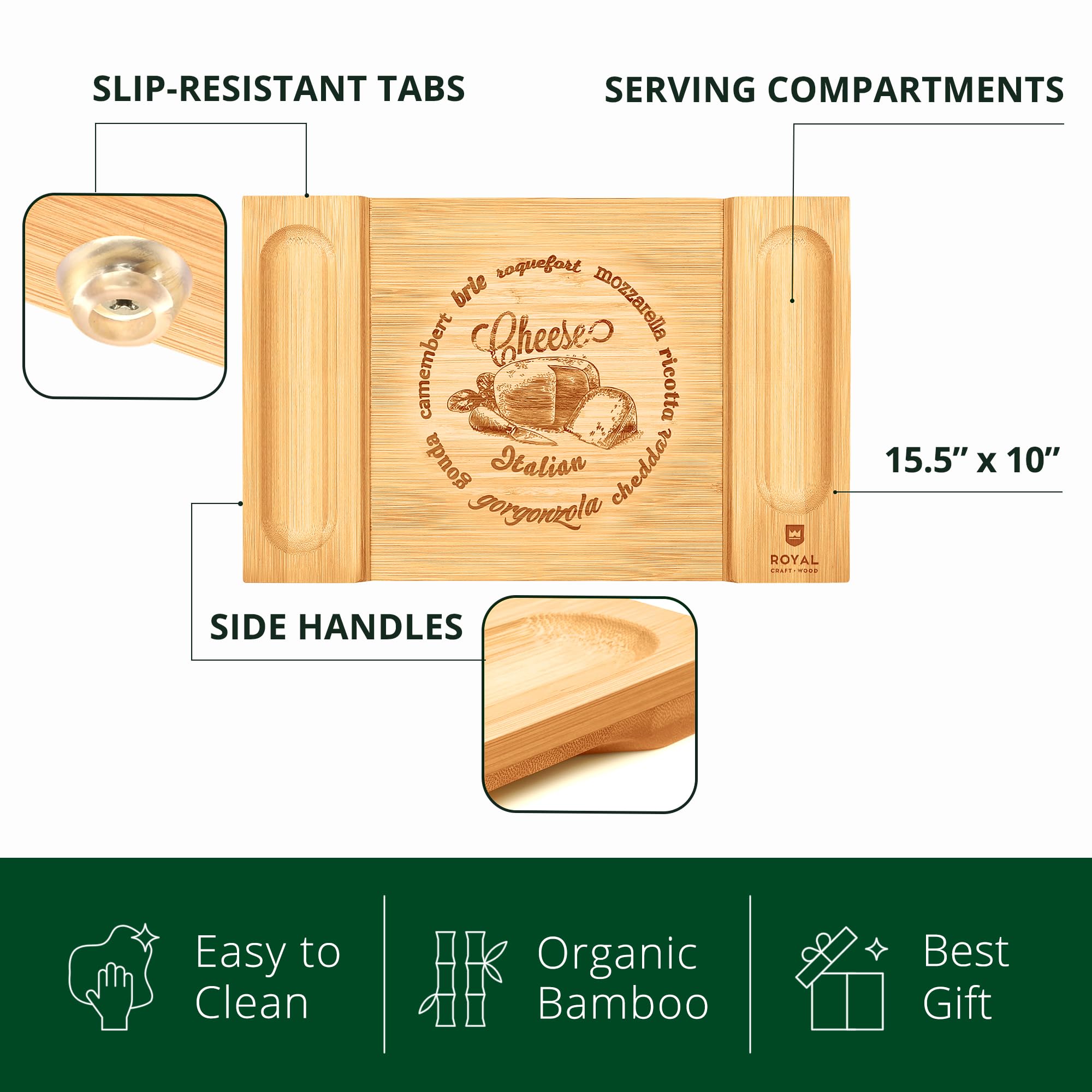 ROYAL CRAFT WOOD Premium Bamboo Charcuterie Board Set - Cheese Platter & Serving Tray & Serving Utensils - Perfect Housewarming Gift, Wedding, Bridal Shower Gift - Ideal for Entertaining and New Home