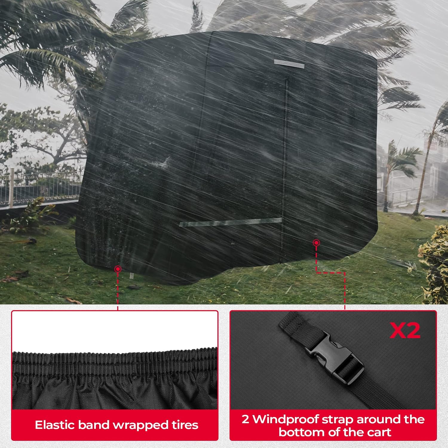 KEMIMOTO 600D Waterproof Golf Cart Cover, Universal Heavy Duty Large 2/2+2/4-Seater Golf Cart Rain Cover with Storage Bag Compatible with EZGO Club Car 2/2+2/4 Passenger, Black