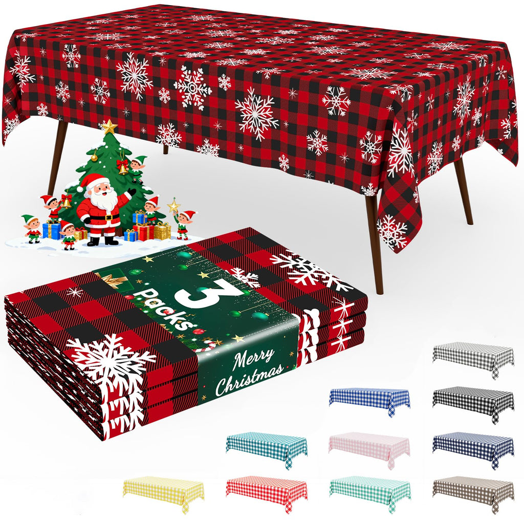 Smiry 3 Pack Red Gingham Disposable Tablecloths - 54" x 108" Heavy Duty Plastic Table Cloth, Waterproof Buffalo Plaid Table Covers for Picnic, Banquets, Outdoor Parties