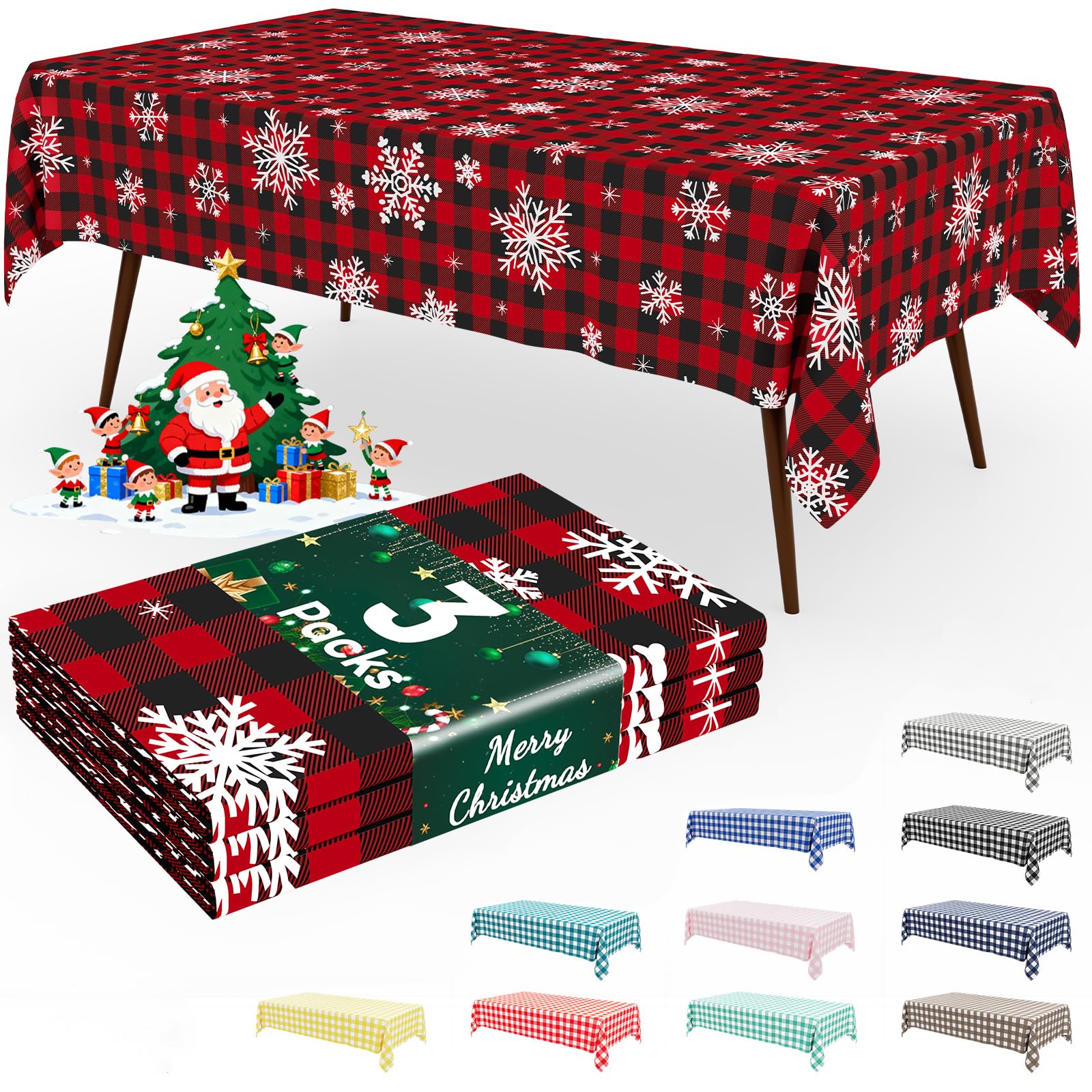 Smiry 3 Pack Red Gingham Disposable Tablecloths - 54" x 108" Heavy Duty Plastic Table Cloth, Waterproof Buffalo Plaid Table Covers for Picnic, Banquets, Outdoor Parties