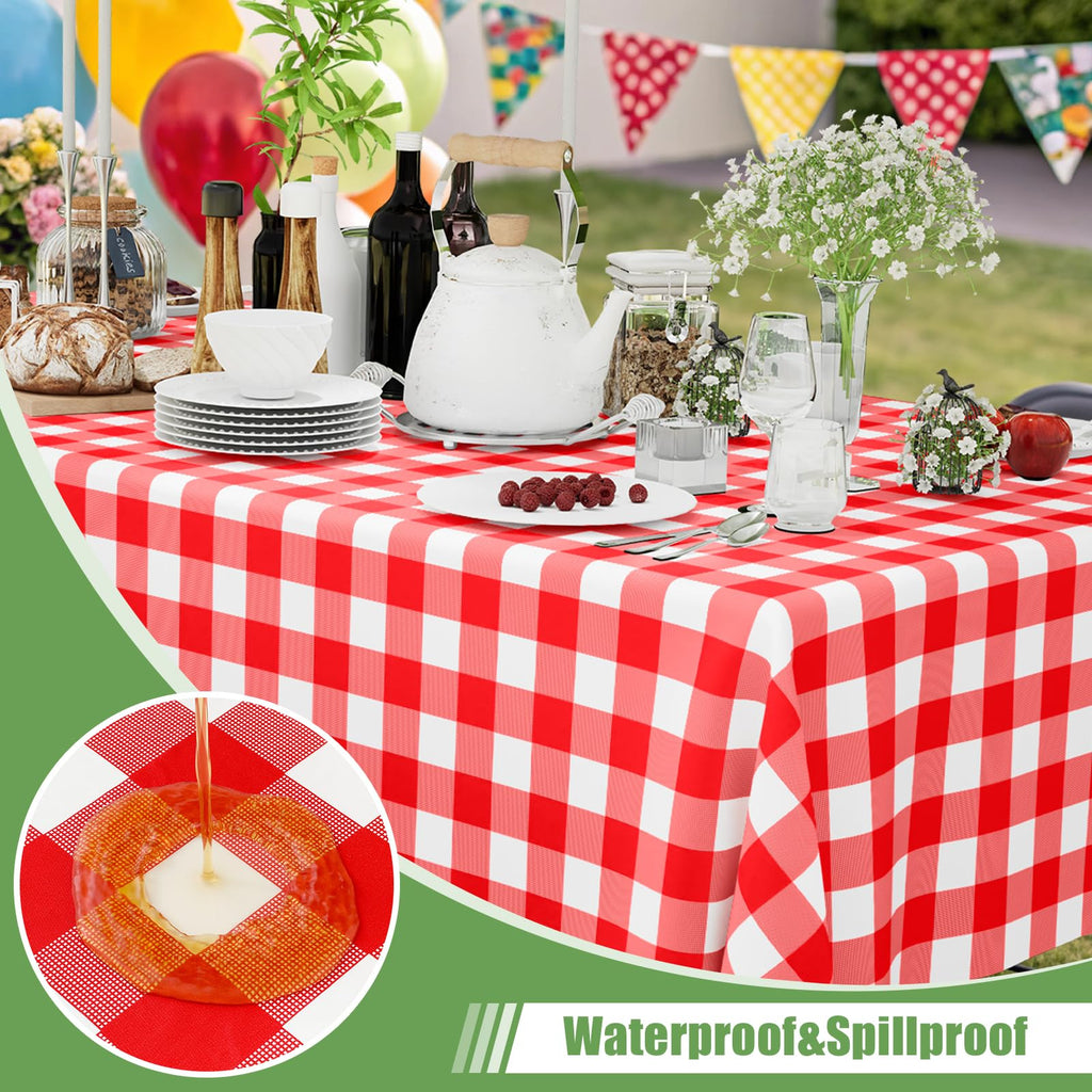 Smiry 3 Pack Red Gingham Disposable Tablecloths - 54" x 108" Heavy Duty Plastic Table Cloth, Waterproof Buffalo Plaid Table Covers for Picnic, Banquets, Outdoor Parties
