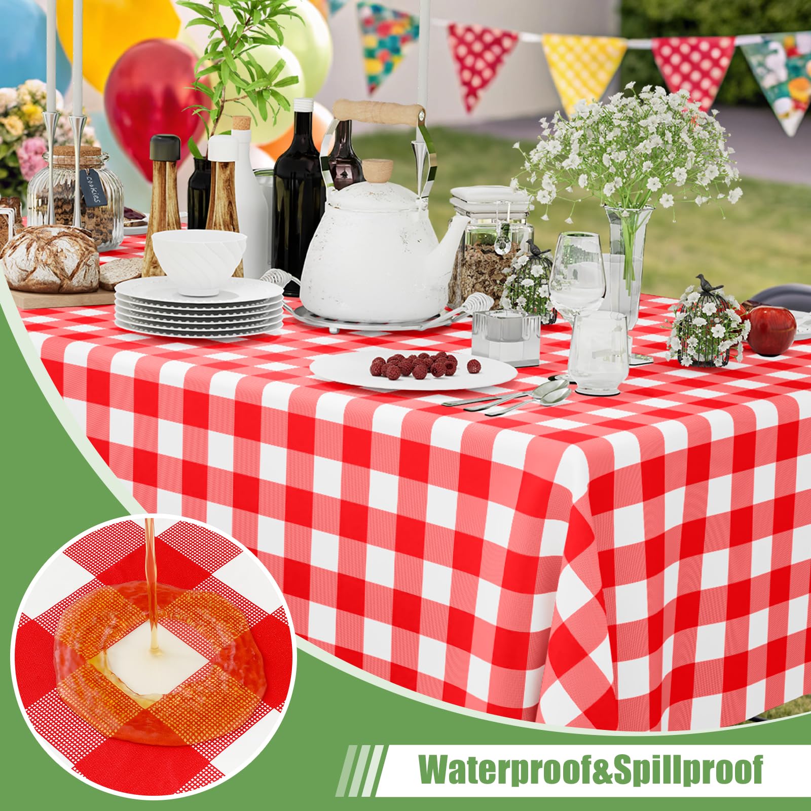 Smiry 3 Pack Red Gingham Disposable Tablecloths - 54" x 108" Heavy Duty Plastic Table Cloth, Waterproof Buffalo Plaid Table Covers for Picnic, Banquets, Outdoor Parties