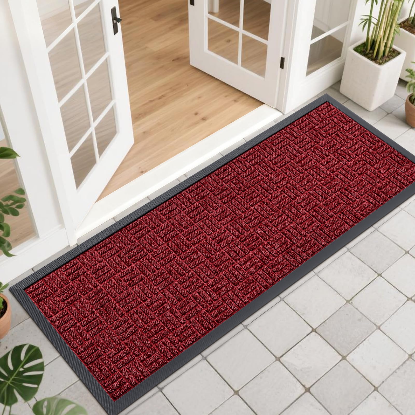 OLANLY Front Door Mat Outside Entrance 29.5x17, Absorbent, Heavy Duty Sturdy Natural Rubber Doormat Indoor Outdoor, Stain and Fade Resistant, Non-Slip Backing Low Profile Floor Mat for Entryway, Grey
