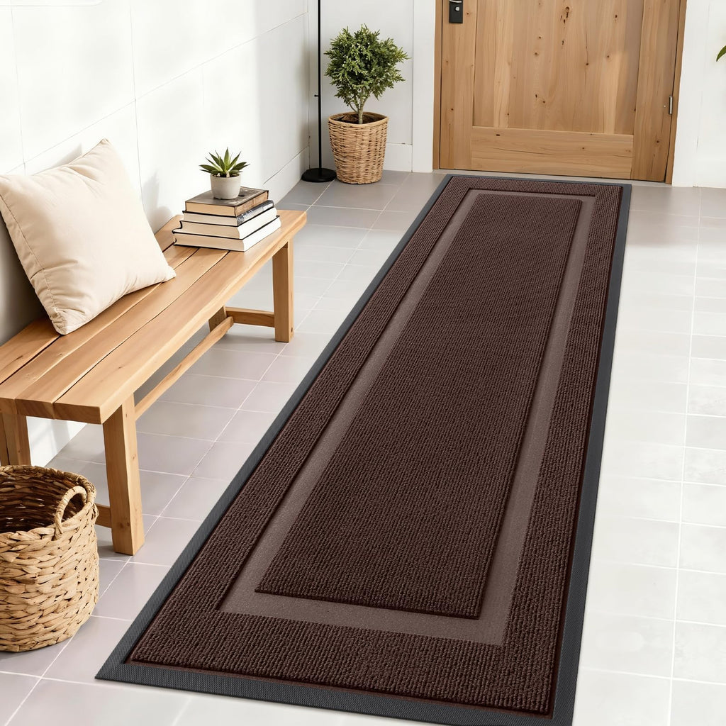 OLANLY Front Door Mat Indoor Outdoor Entrance, Waterproof All-Season, All-Weather Doormat, Sturdy Natural Rubber, Fade Resistant, Low Profile, Easy Clean Patio Porch Entryway Mat, 29.5x17, Black