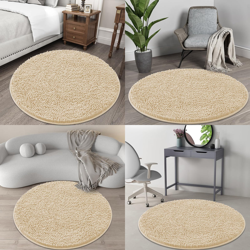 OLANLY 30-inch Round Bathroom Rugs, Extra Soft and Absorbent Chenille Bath Rugs, Quick Dry Machine Washable Bath Mats for Bathroom Floor, Tub and Shower, Home Decor Accessories, Grey