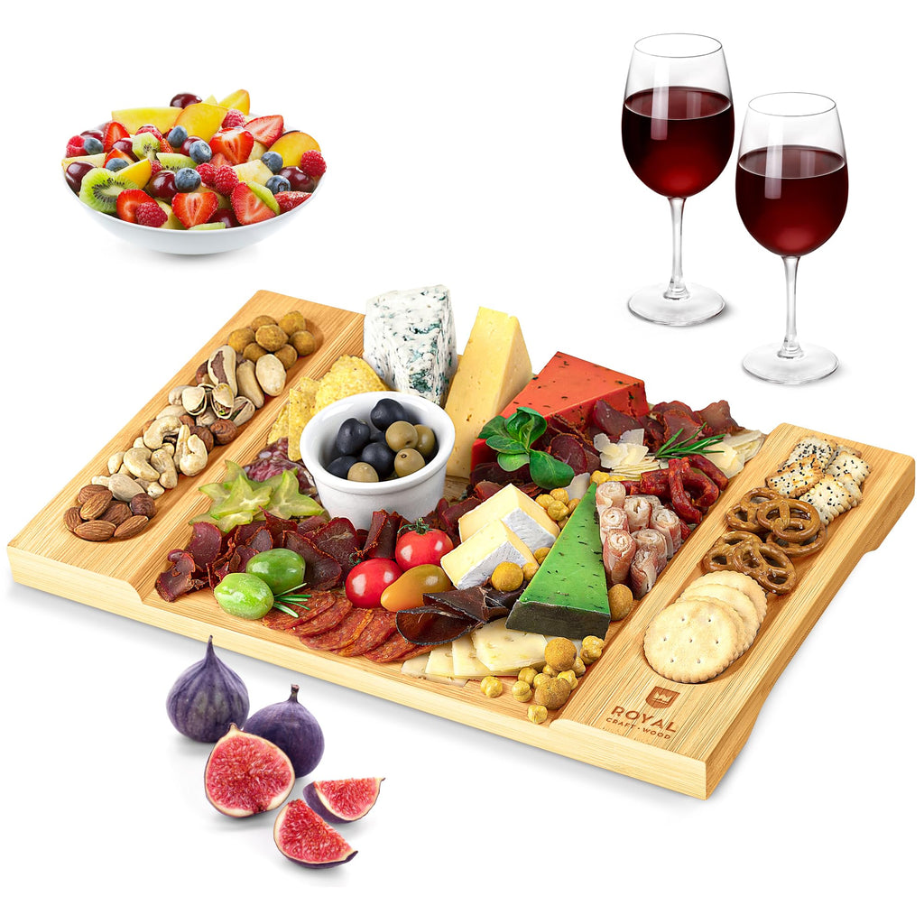 ROYAL CRAFT WOOD Premium Bamboo Charcuterie Board Set - Cheese Platter & Serving Tray & Serving Utensils - Perfect Housewarming Gift, Wedding, Bridal Shower Gift - Ideal for Entertaining and New Home