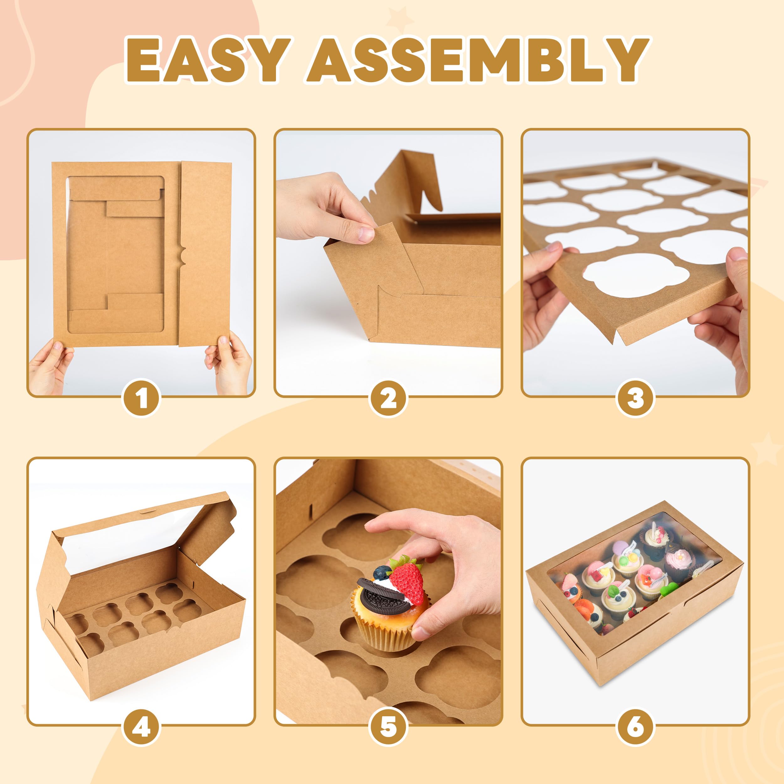 6 Pack Cupcake Boxes, 12 Count Cupcake Containers with Window and Cardborad, Food Grade Cupcake Carrier For Muffins Cupcakes Desserts (White 13.8×9.5×4 In)