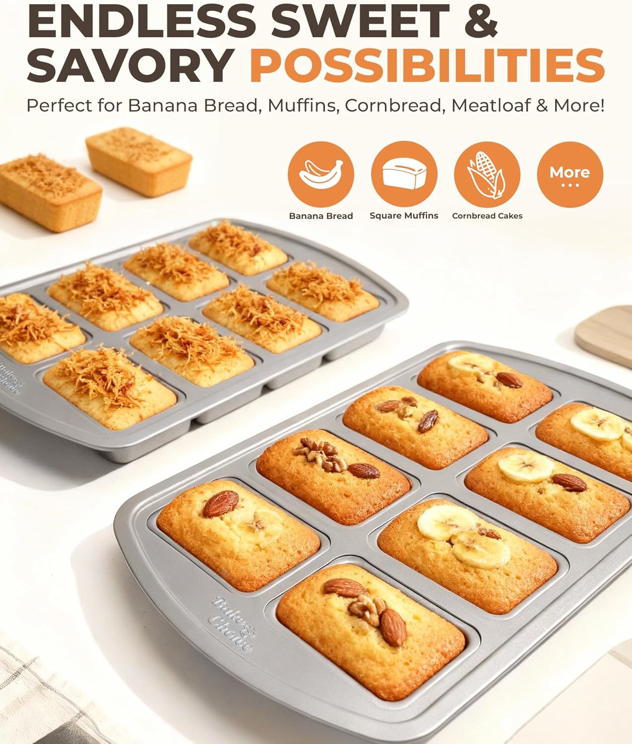 Mini Loaf Pan, 8-Cavity Non-Stick Carbon Steel Baking Pans Set for Banana Bread, Cornbread, Cheesecake, Muffins, Pound Cake, Small Meatloaf, Bread Pan