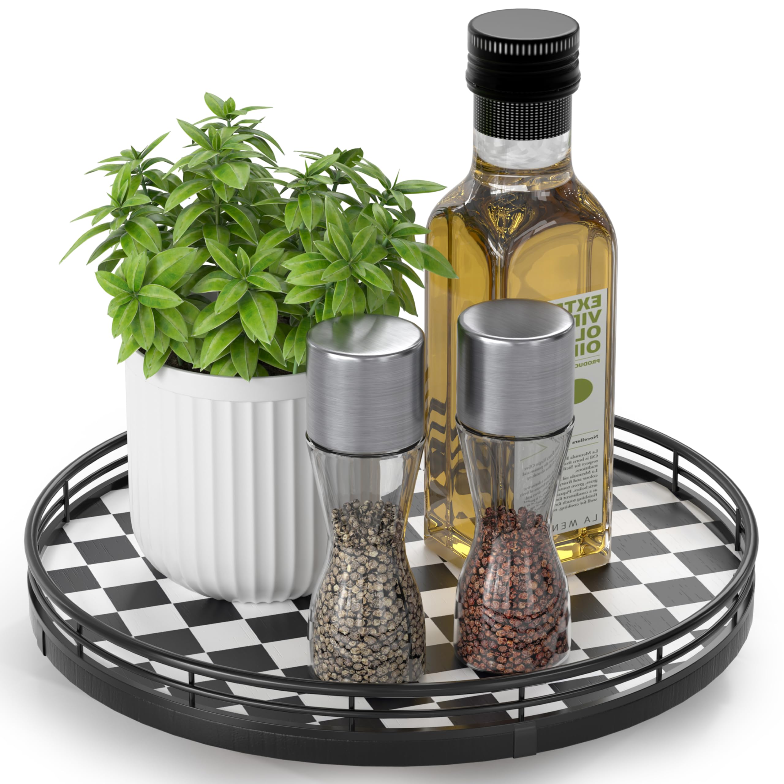 Farmhouse Oak 9" Lazy Susan Turntable Organizer for Cabinet, Round Wooden Lazy Susan Organization and Storage for Dining Table, Pantry, Kitchen, Countertop, Cupboard,Home Decor, Walnut Wood