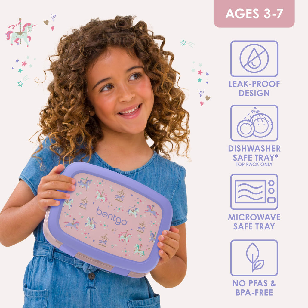 Bentgo Kids Prints Leak-Proof, 5-Compartment Bento-Style Kids Lunch Box - Ideal Portion Sizes for Ages 3-7, Durable, Drop-Proof, Dishwasher Safe, & PFAS & BPA-Free Materials (Unicorn)