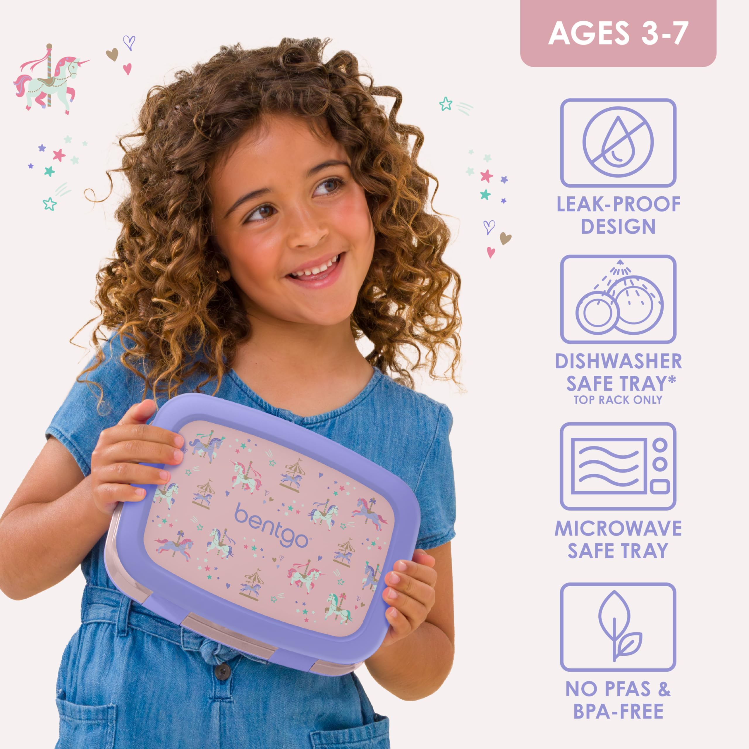 Bentgo Kids Prints Leak-Proof, 5-Compartment Bento-Style Kids Lunch Box - Ideal Portion Sizes for Ages 3-7, Durable, Drop-Proof, Dishwasher Safe, & PFAS & BPA-Free Materials (Unicorn)