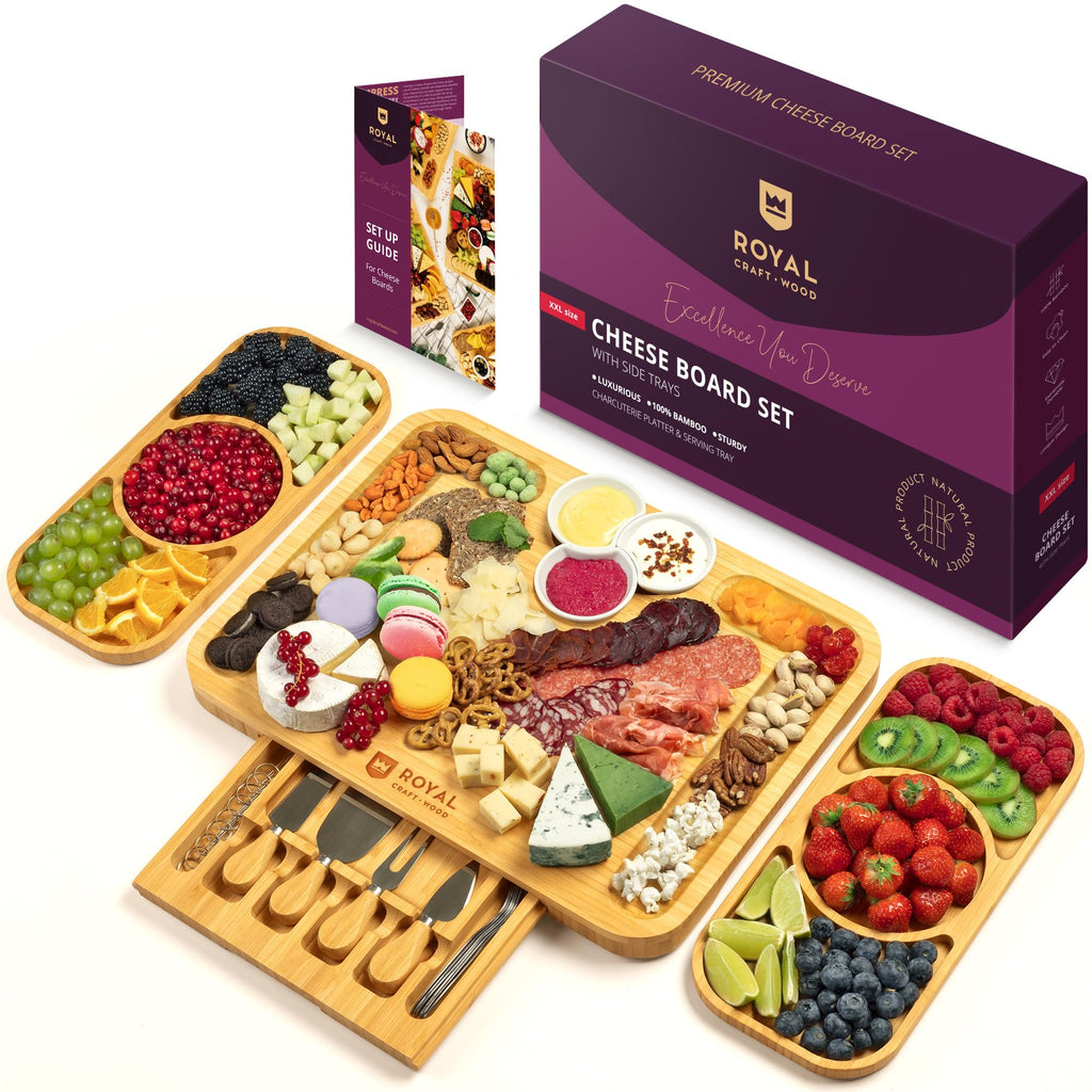 ROYAL CRAFT WOOD Premium Bamboo Charcuterie Board Set - Cheese Platter & Serving Tray & Serving Utensils - Perfect Housewarming Gift, Wedding, Bridal Shower Gift - Ideal for Entertaining and New Home