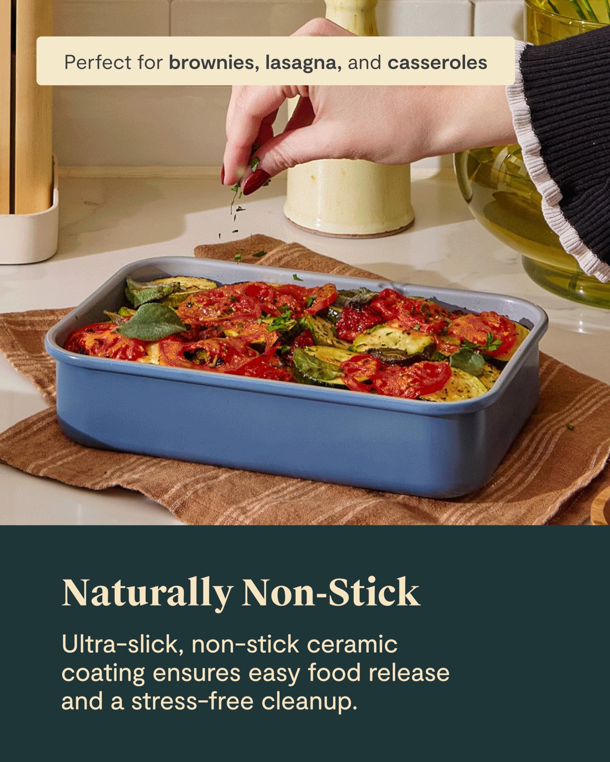 Caraway Non-Stick Ceramic 9”x13” Rectangle Pan - Naturally Slick Ceramic Coating - Non-Toxic, PTFE & PFOA Free - Perfect for Brownies, Lasagnas, and More - Cream
