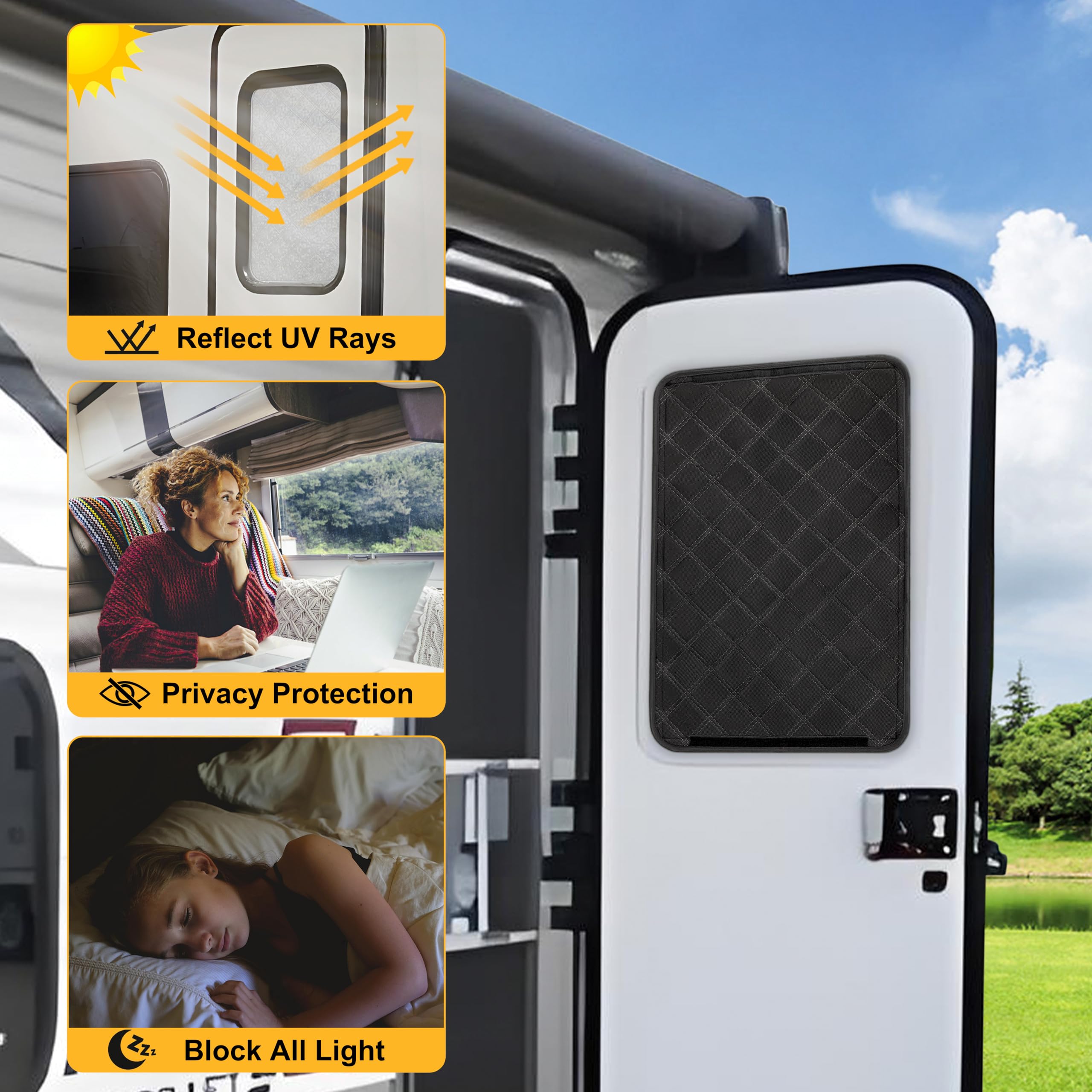 RedCall Rv Skylight Cover Insulator,Rv Vent Covers for Roof,Black Sun Blackout Fabric (16 x 16 inch),Camper Accessories for Inside