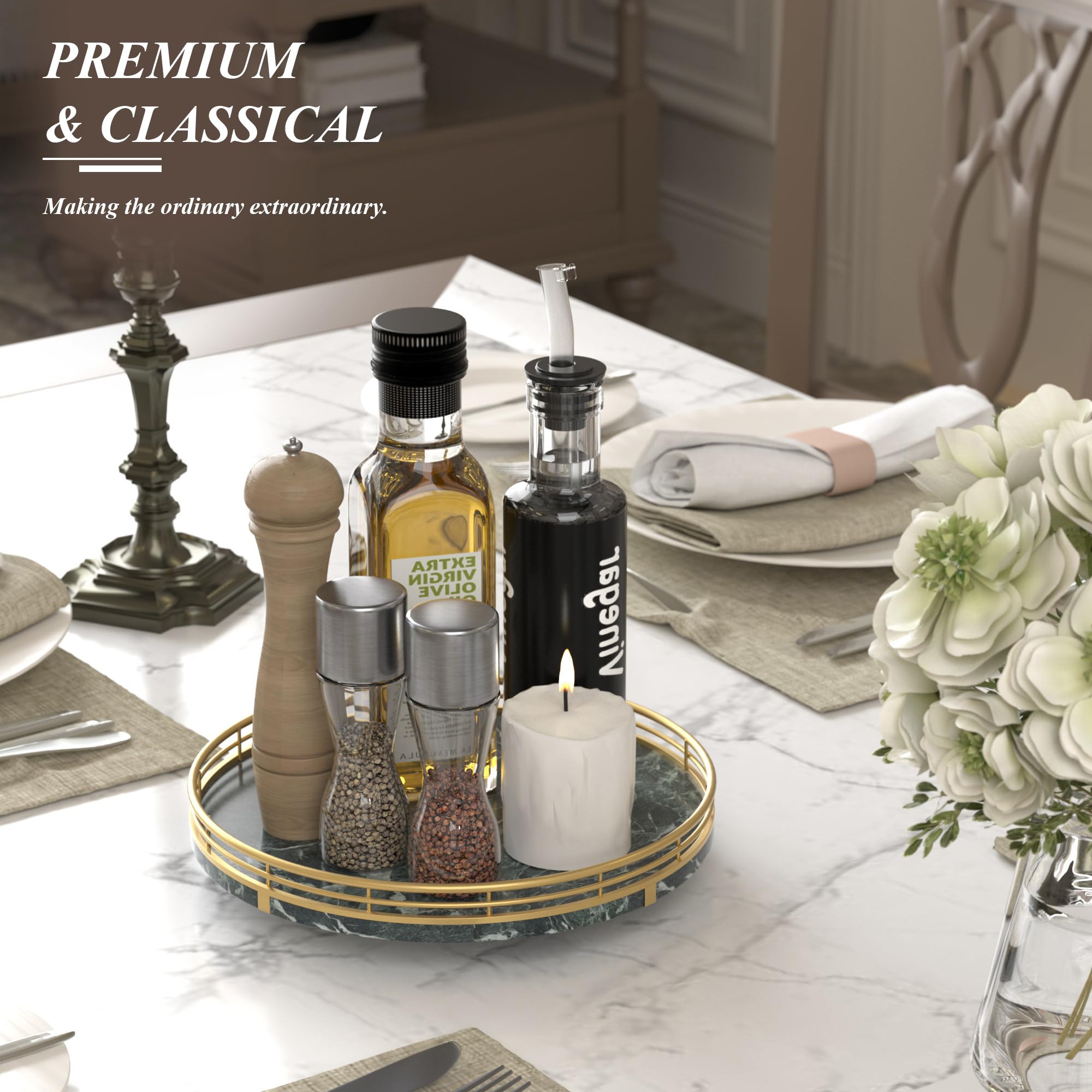 Farmhouse Oak 9" Lazy Susan Turntable Organizer for Cabinet, Round Wooden Lazy Susan Organization and Storage for Dining Table, Pantry, Kitchen, Countertop, Cupboard,Home Decor, Walnut Wood