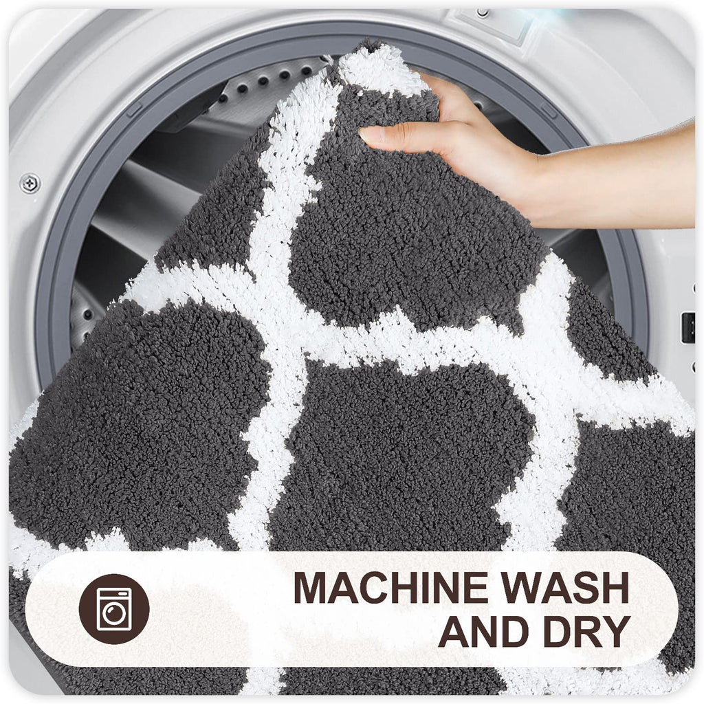 OLANLY Bathroom Rugs 24x16, Soft and Absorbent Microfiber Bath Rugs, Non-Slip Shaggy Shower Carpet, Machine Wash Dry, Bath Mats for Bathroom Floor, Tub and Shower, Grey