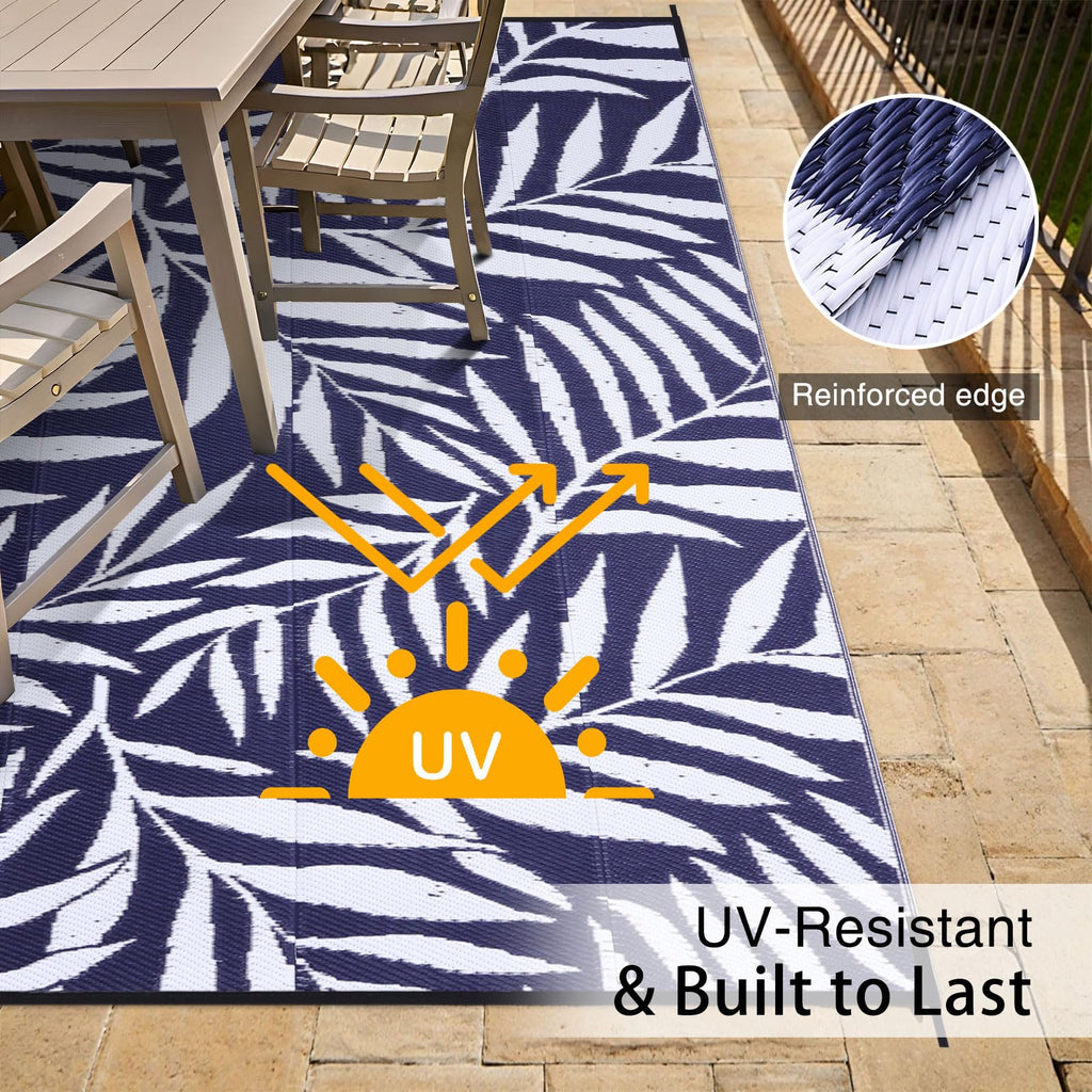 OLANLY Waterproof Outdoor Rug 5x8 ft, Reversible Outdoor Plastic Straw Rug with Leaf Pattern, RV Mat, Indoor Outdoor Carpet for Patio, Camping, Balcony, Deck, Backyard, Grey & White