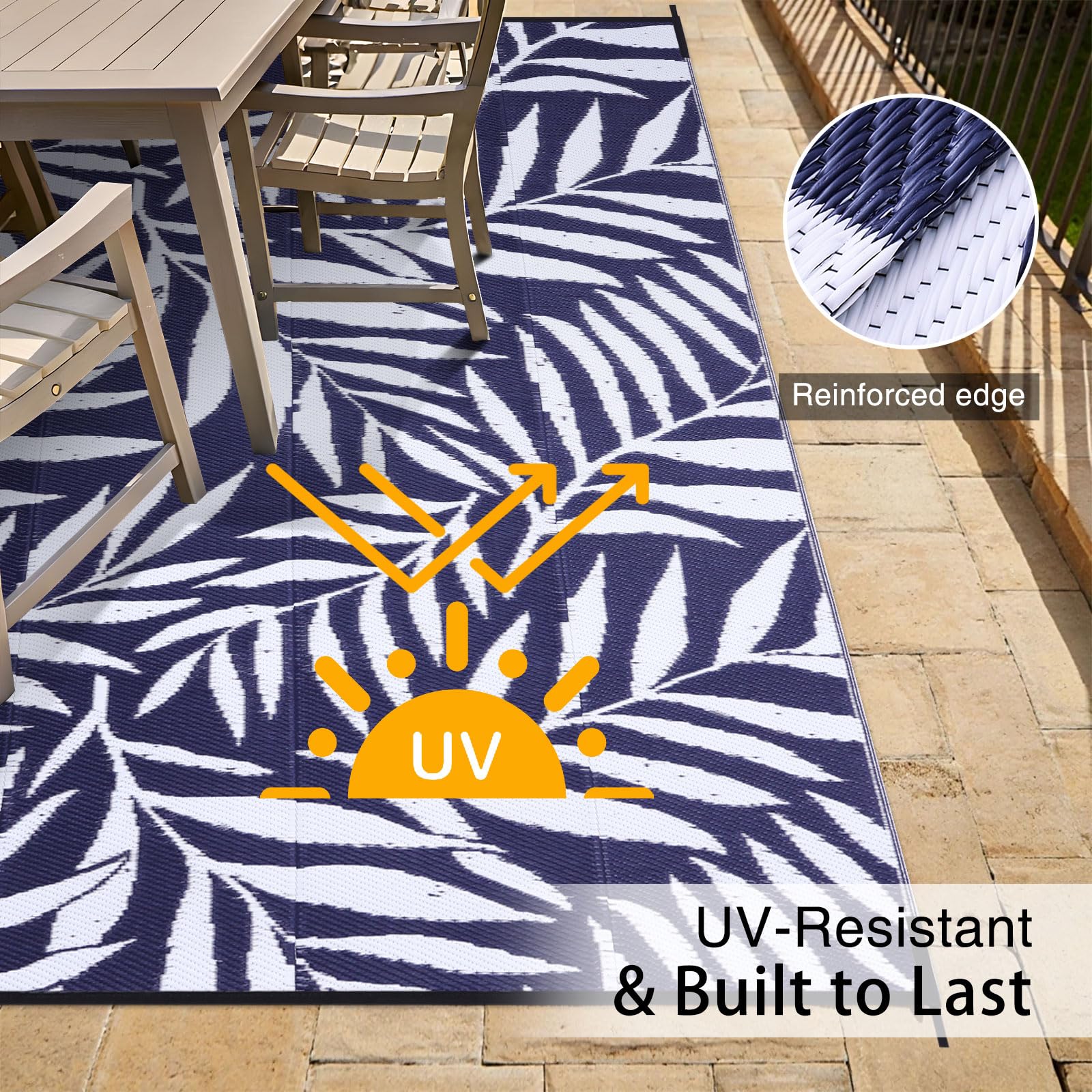 OLANLY Waterproof Outdoor Rug 5x8 ft, Reversible Outdoor Plastic Straw Rug with Leaf Pattern, RV Mat, Indoor Outdoor Carpet for Patio, Camping, Balcony, Deck, Backyard, Grey & White