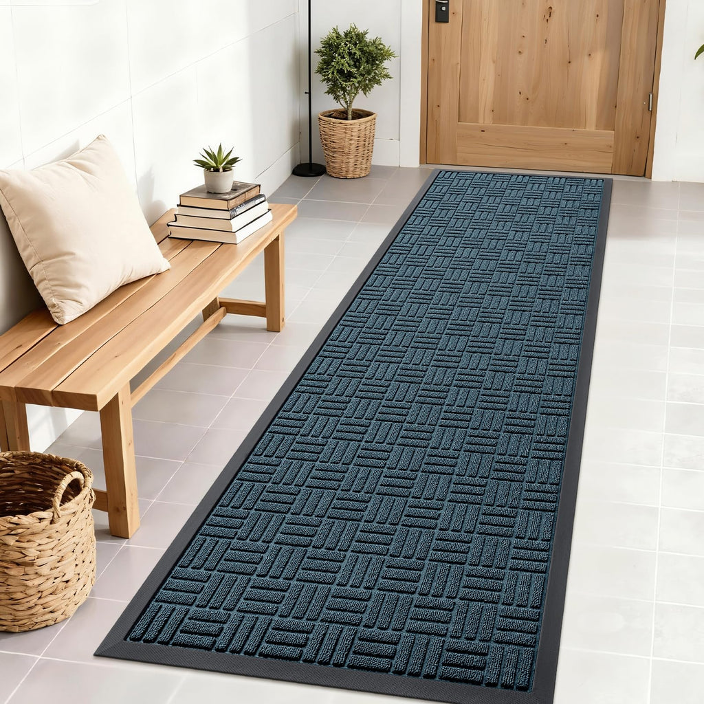 OLANLY Front Door Mat Outside Entrance 29.5x17, Absorbent, Heavy Duty Sturdy Natural Rubber Doormat Indoor Outdoor, Stain and Fade Resistant, Non-Slip Backing Low Profile Floor Mat for Entryway, Grey