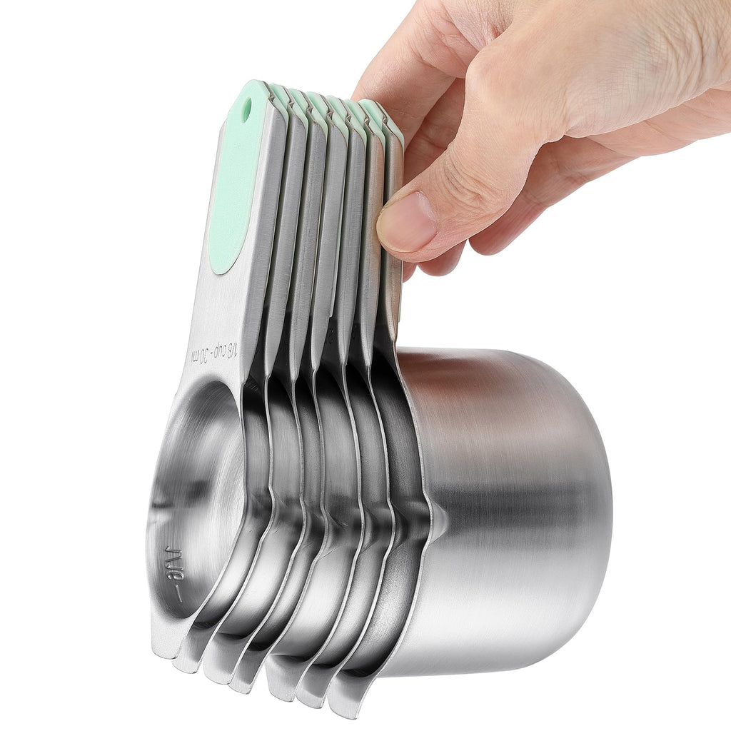 Spring Chef Magnetic Measuring Cups & Spoons Set, Patented, Strong N45 Magnets, Heavy Duty Stainless Steel Fits in Spice Jars for Baking & Cooking, BPA Free, Round Set of 15 with Leveler, Black