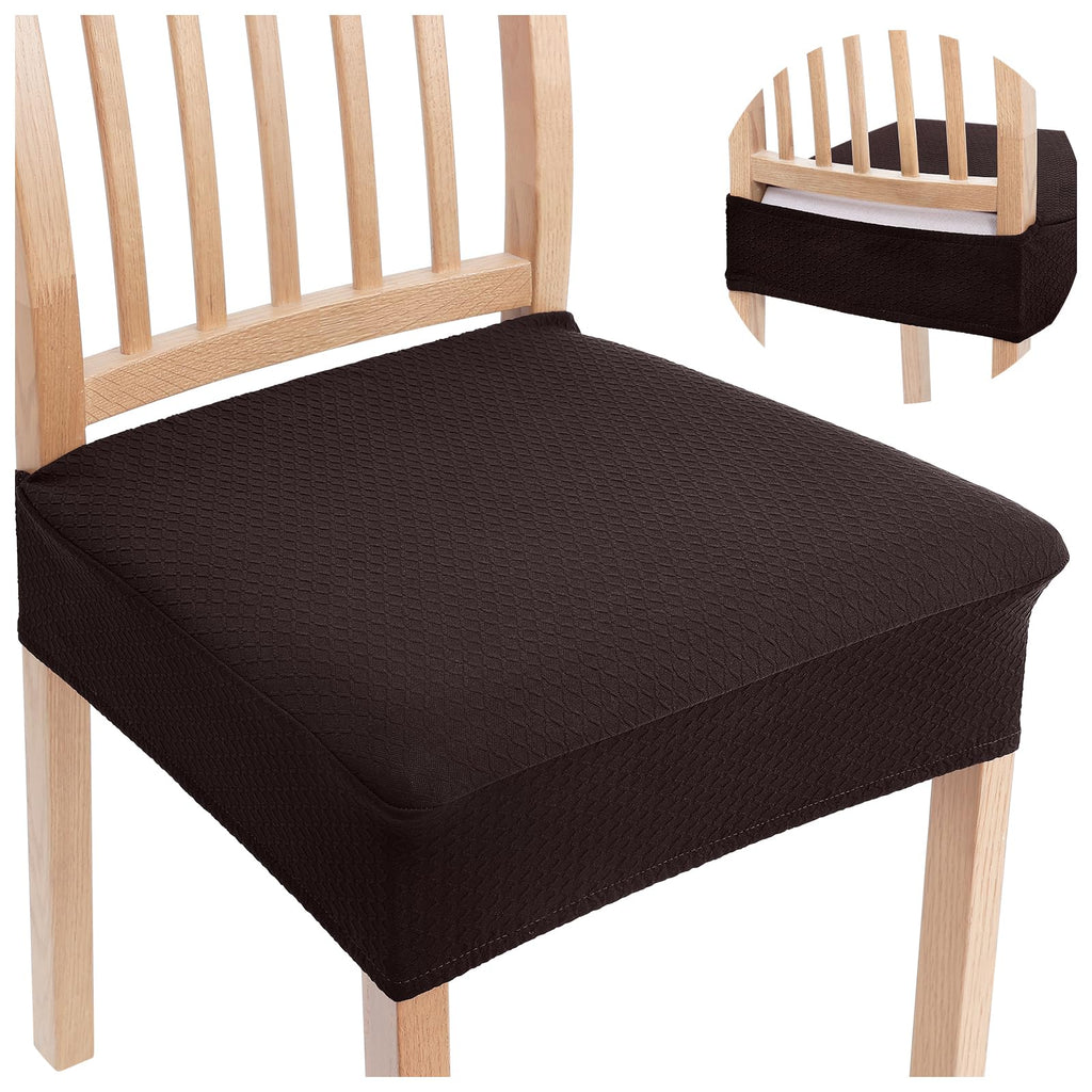 Smiry Stretch Jacquard Seat Covers for Dining Room Chairs Set of 6, Removable Washable Chair Seat Protector Slipcovers, No Rear Covers, Beige