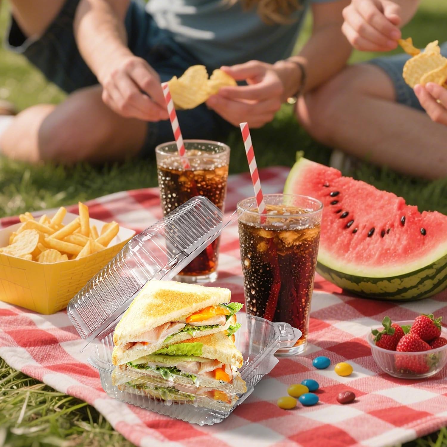 25 Pack Clear Thickening Plastic Hinged Take Out Containers Disposable Clamshell Food Cake Containers with Lids 5.8 x 5.8 x 2.75 inch for Dessert, Cakes, Salads, Pasta, Sandwiches